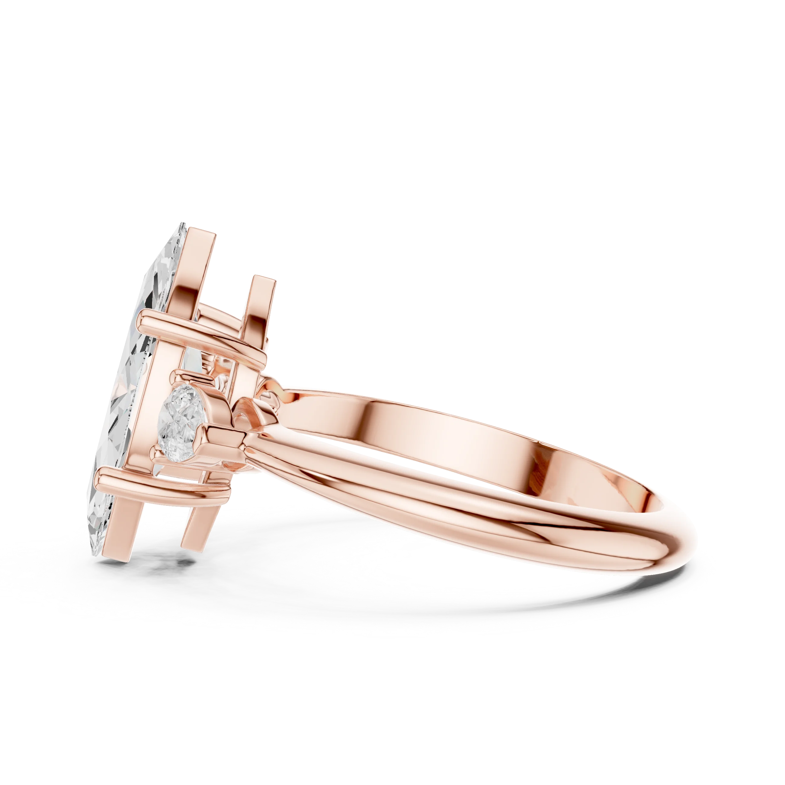 Marquise Diamond Solitaire Engagement Ring with Hidden Side Accent