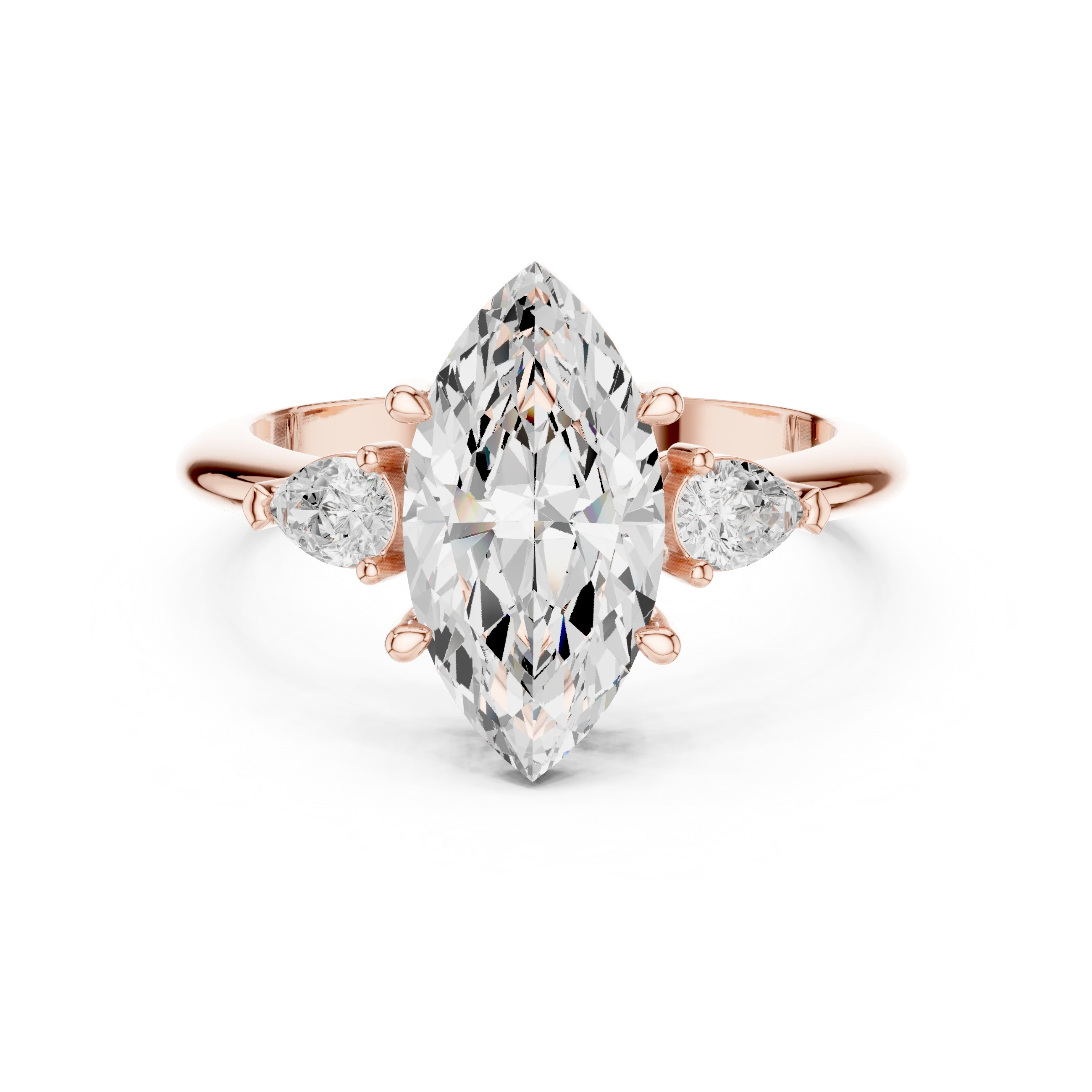Marquise Diamond Solitaire Engagement Ring with Hidden Side Accent