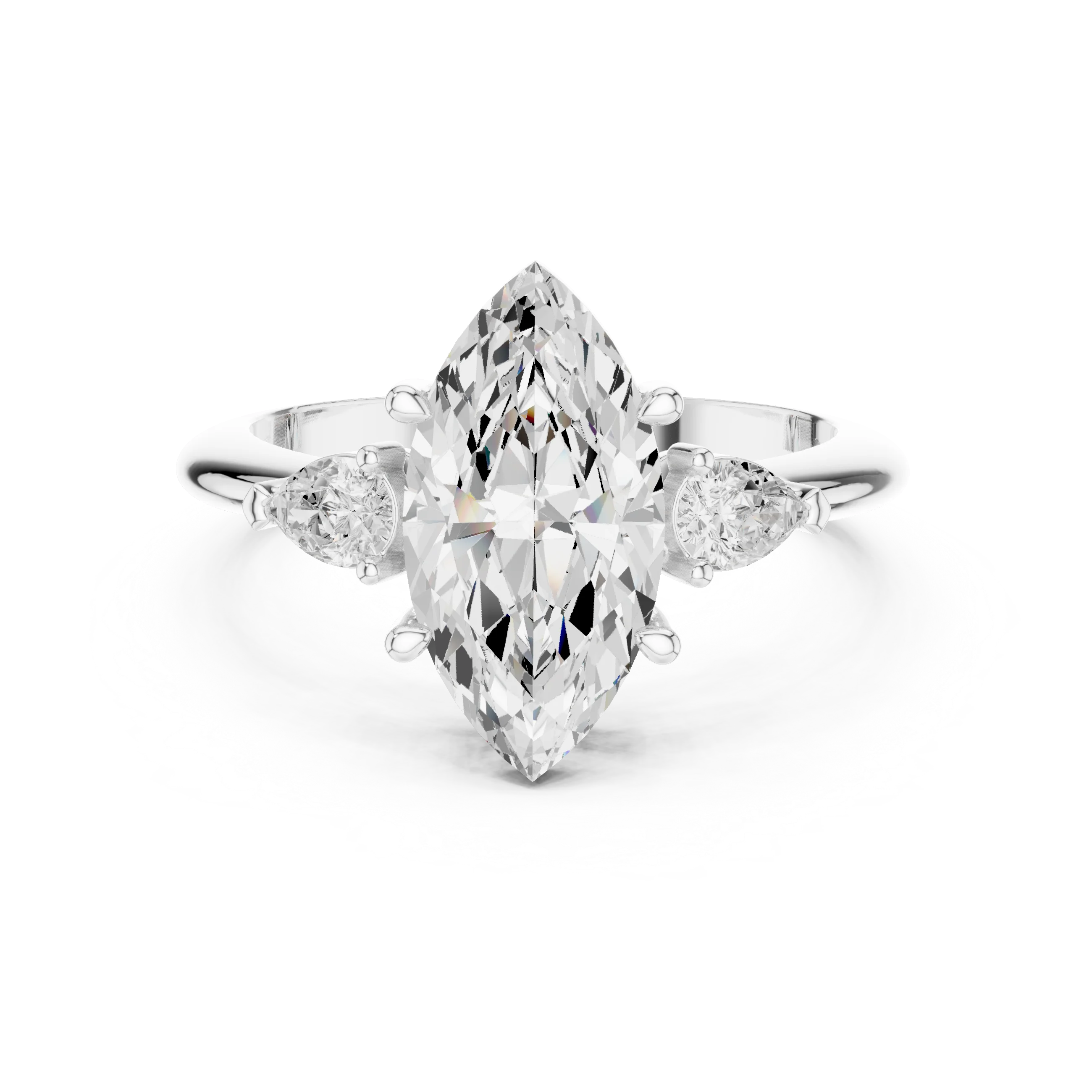Marquise Diamond Solitaire Engagement Ring with Hidden Side Accent