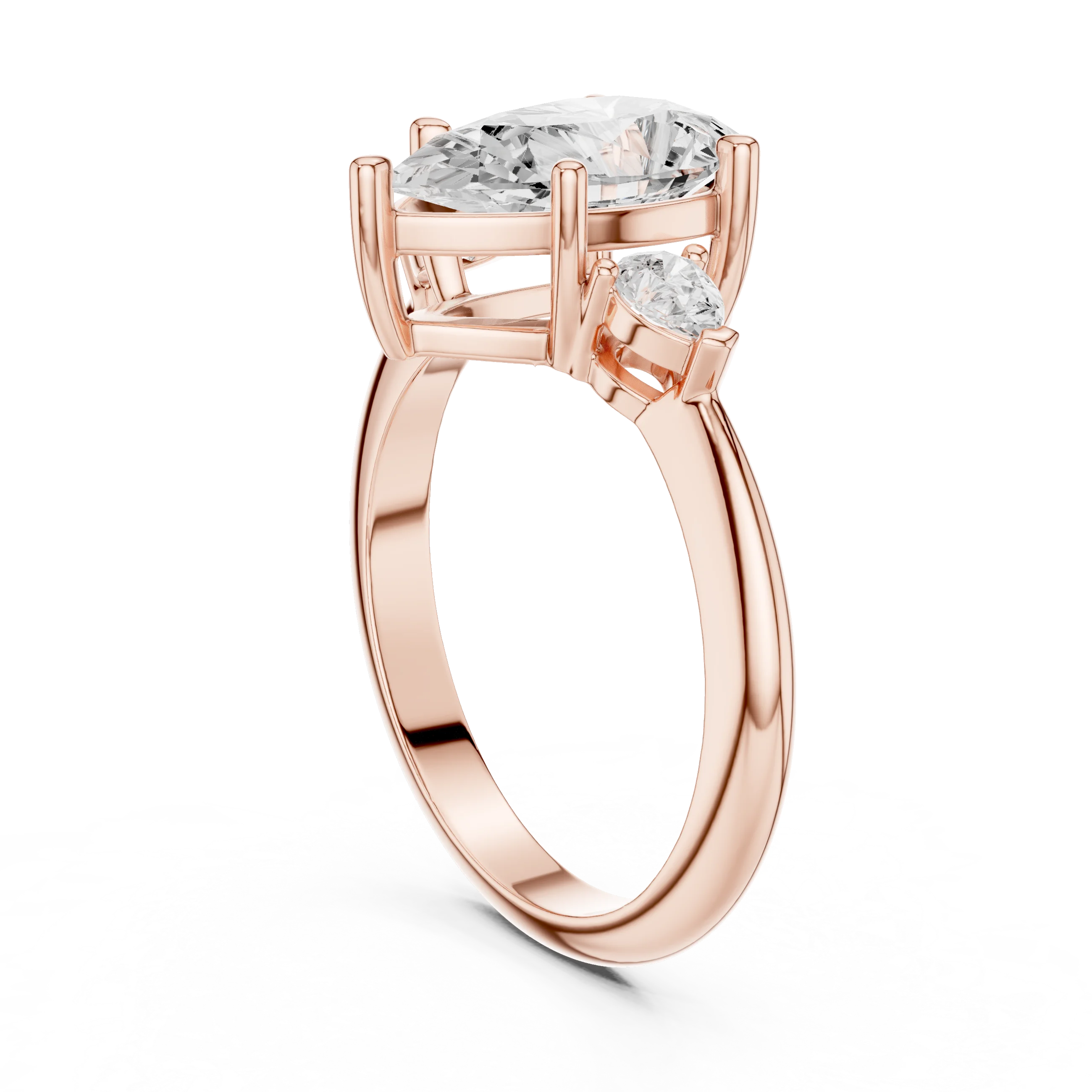 Pear Diamond Solitaire Engagement Ring with Hidden Side Accent