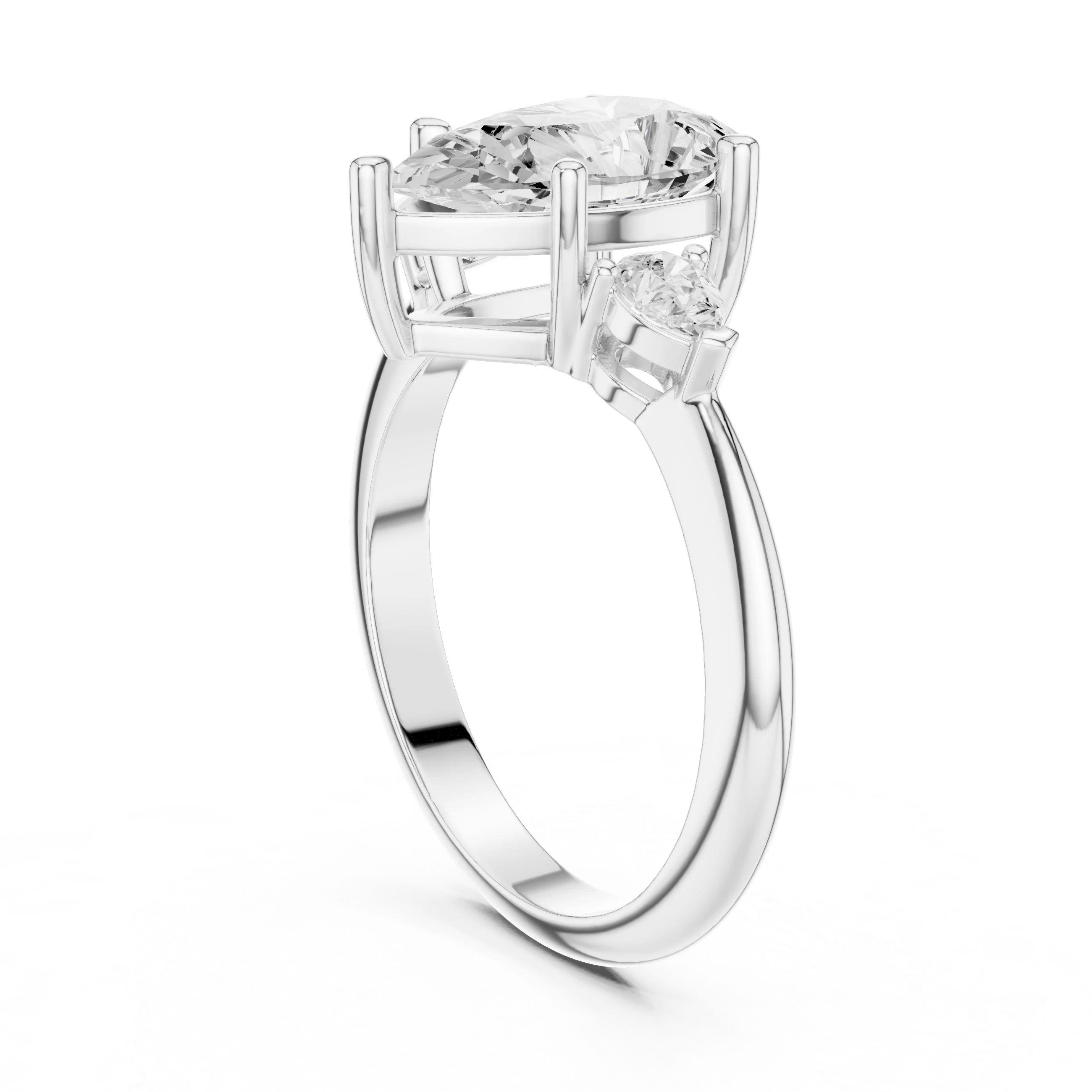 Pear Diamond Solitaire Engagement Ring with Hidden Side Accent