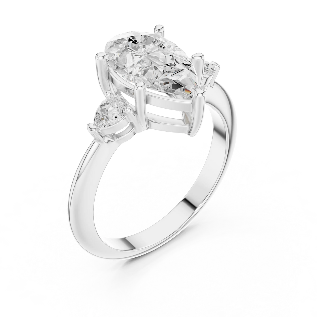 Pear Diamond Solitaire Engagement Ring with Hidden Side Accent