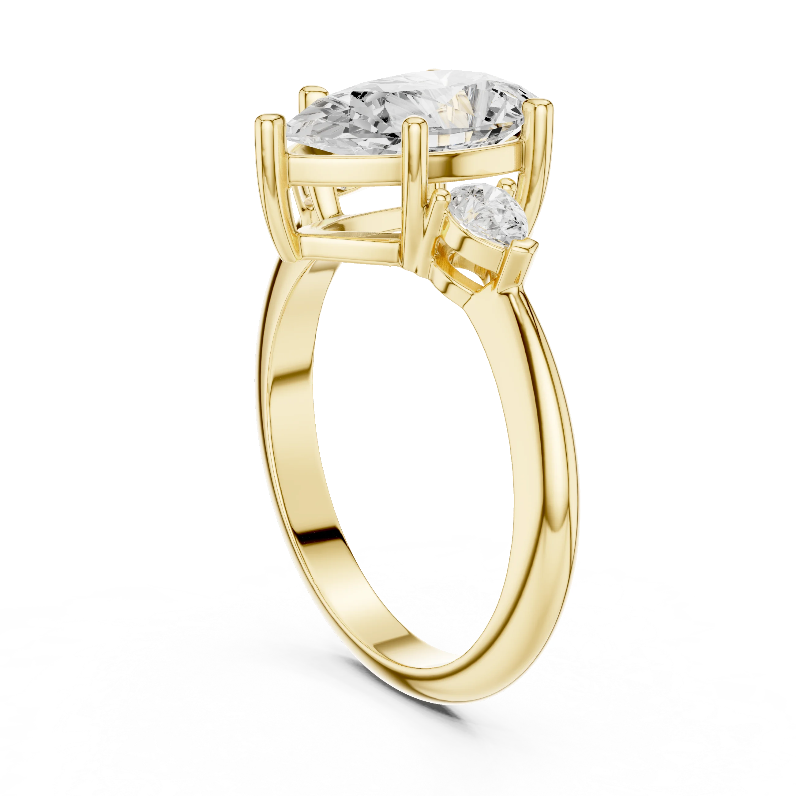 Pear Diamond Solitaire Engagement Ring with Hidden Side Accent