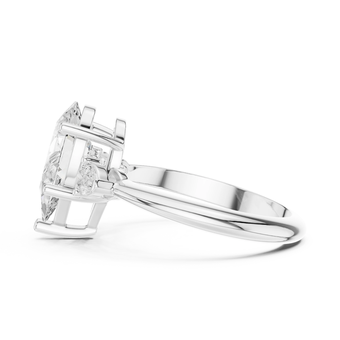 Pear Diamond Solitaire Engagement Ring with Hidden Side Accent