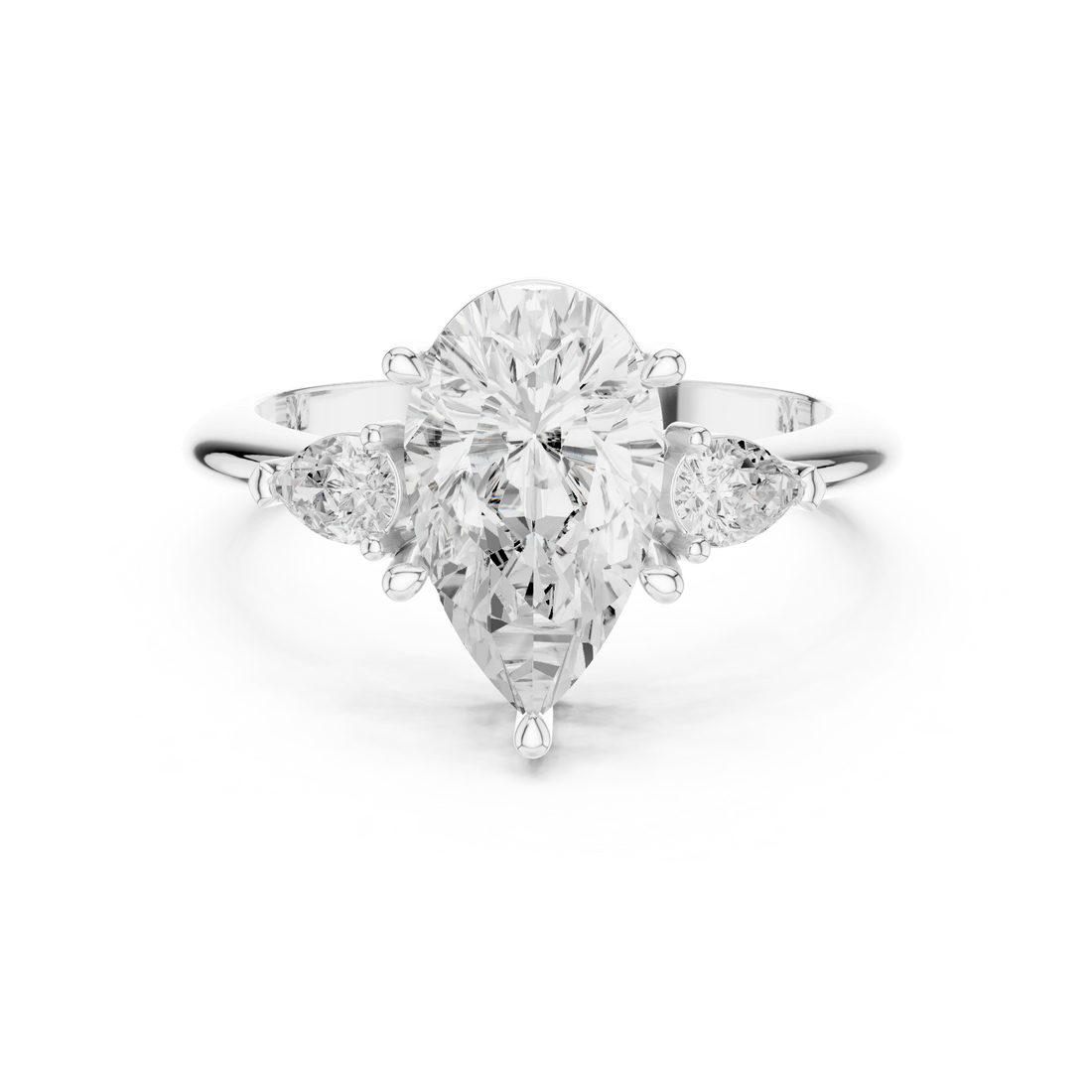 Pear Diamond Solitaire Engagement Ring with Hidden Side Accent