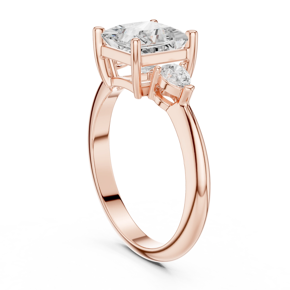 Princess Diamond Solitaire Engagement Ring with Hidden Side Accent