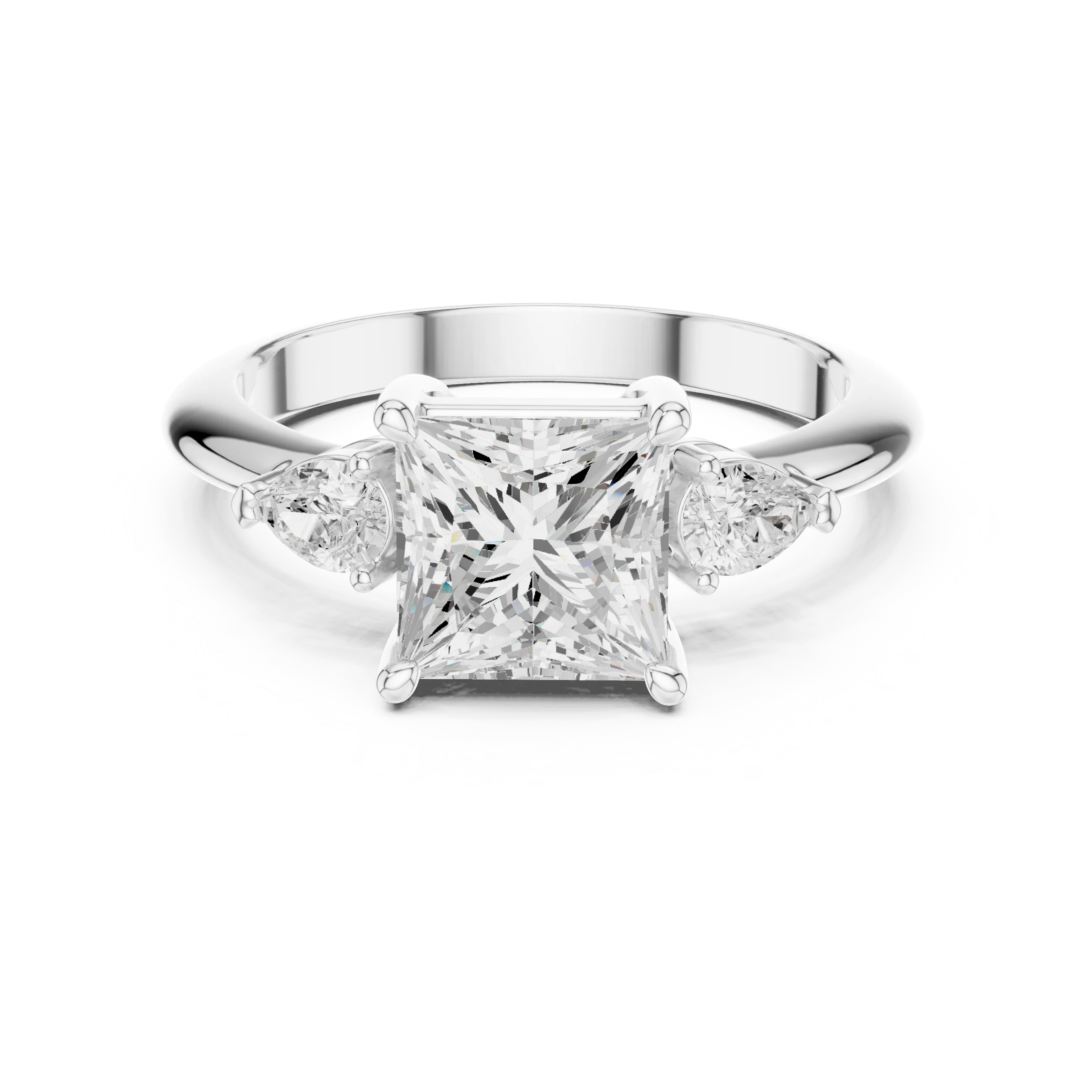 Princess Diamond Solitaire Engagement Ring with Hidden Side Accent