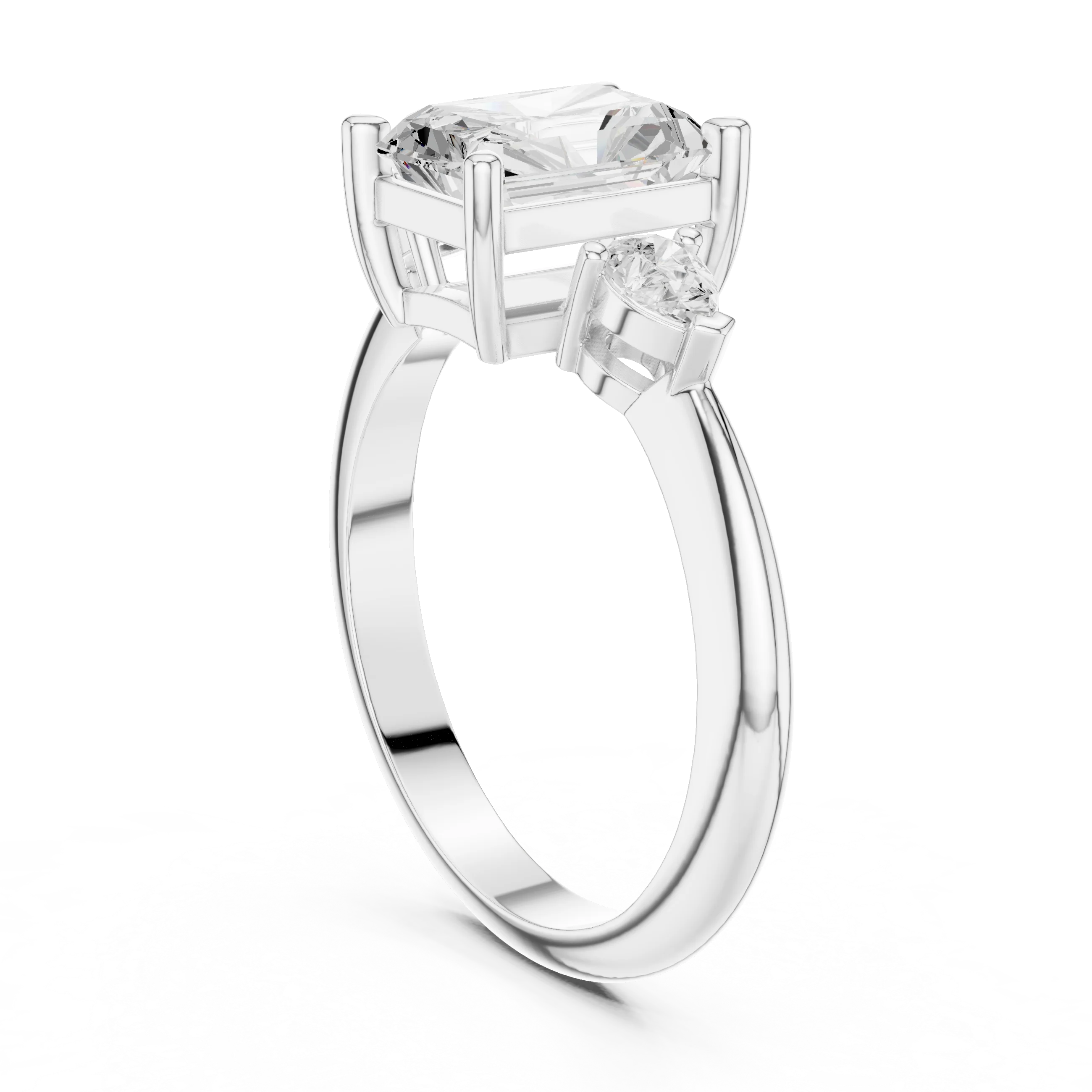 Radiant Diamond Solitaire Engagement Ring with Hidden Side Accent
