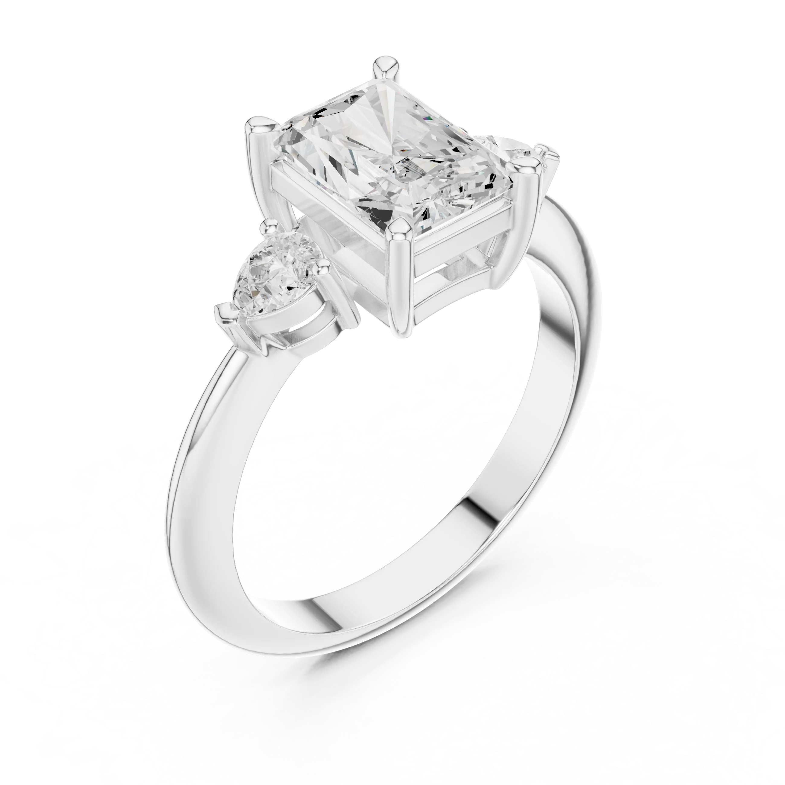 Radiant Diamond Solitaire Engagement Ring with Hidden Side Accent