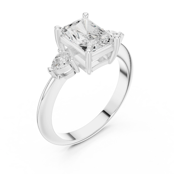 Radiant Diamond Solitaire Engagement Ring with Hidden Side Accent