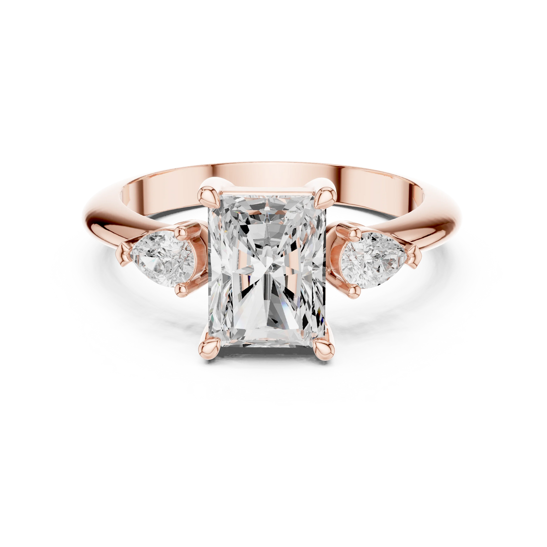 Radiant Diamond Solitaire Engagement Ring with Hidden Side Accent