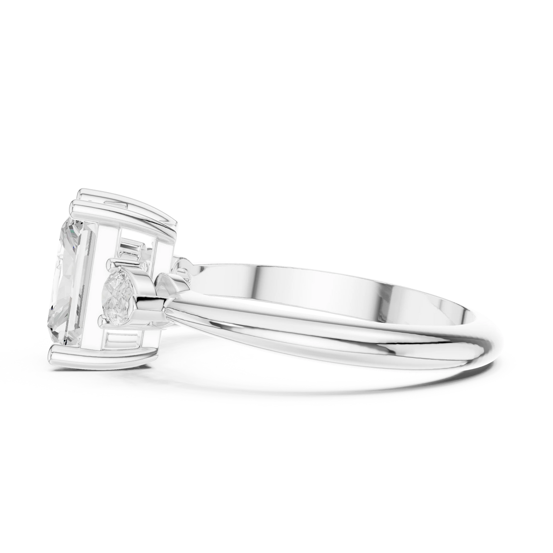 Radiant Diamond Solitaire Engagement Ring with Hidden Side Accent