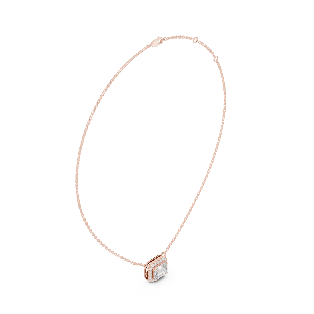 Aurora Halo Emerald Diamond Pendant Necklace