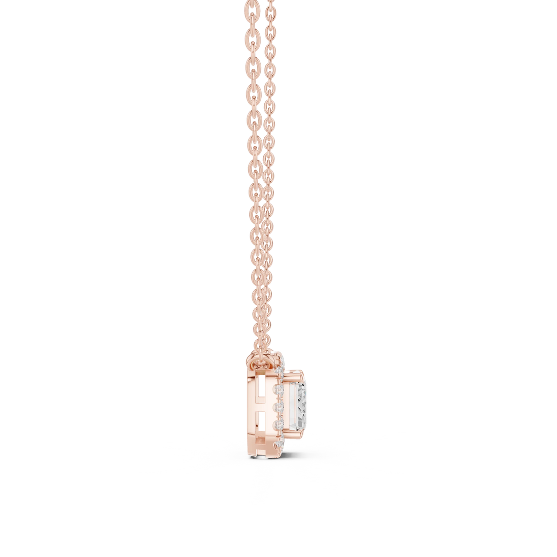 Aurora Halo Emerald Diamond Pendant Necklace