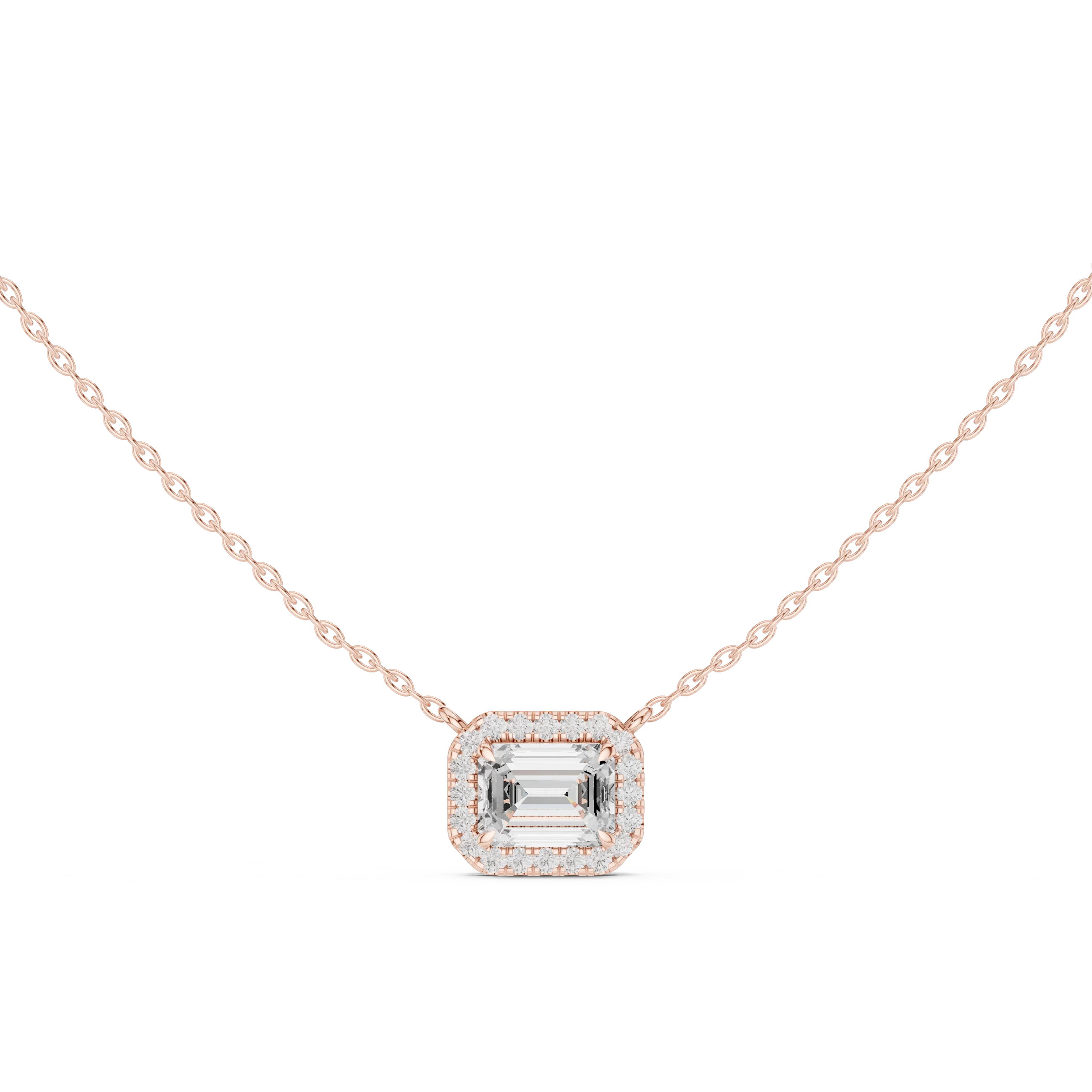 Aurora Halo Emerald Diamond Pendant Necklace