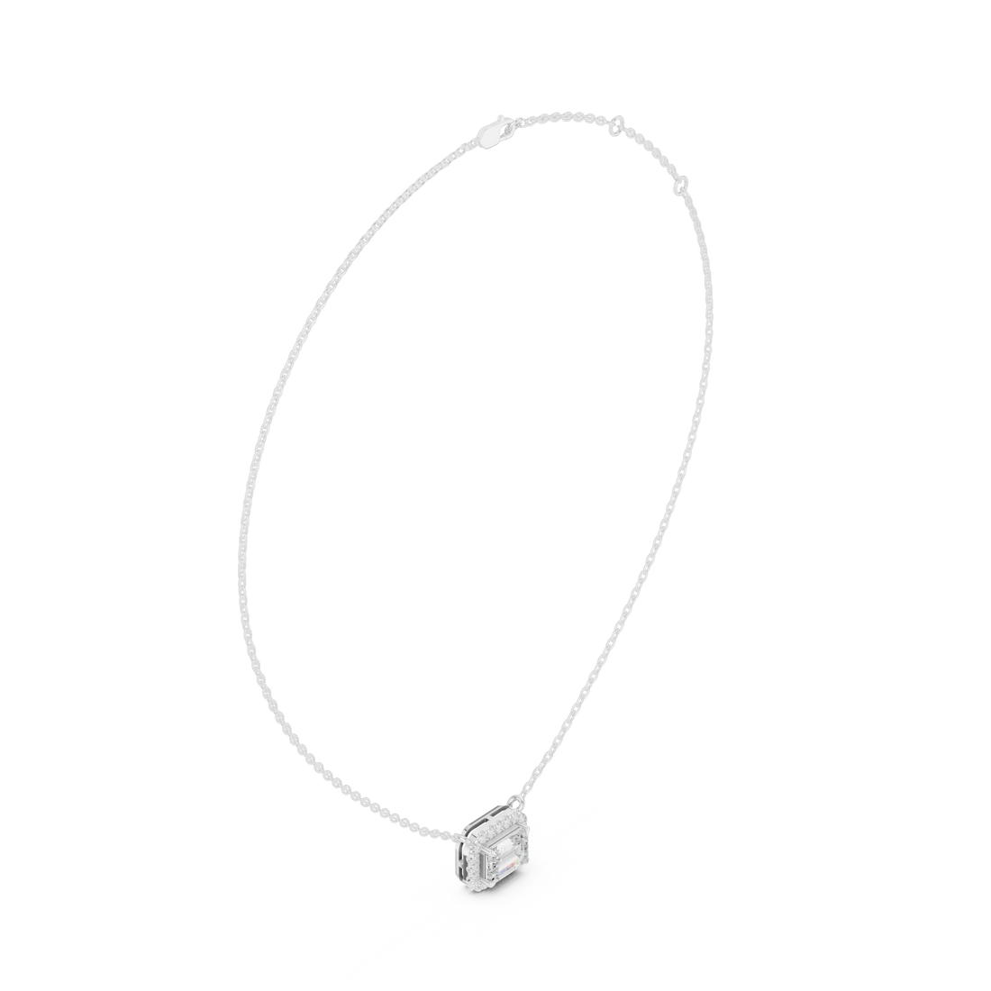 Aurora Halo Emerald Diamond Pendant Necklace