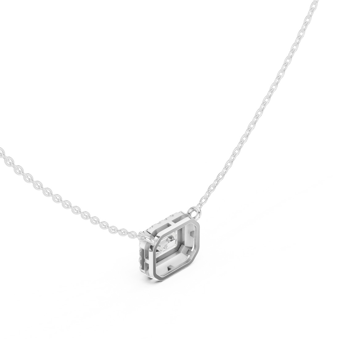 Aurora Halo Emerald Diamond Pendant Necklace