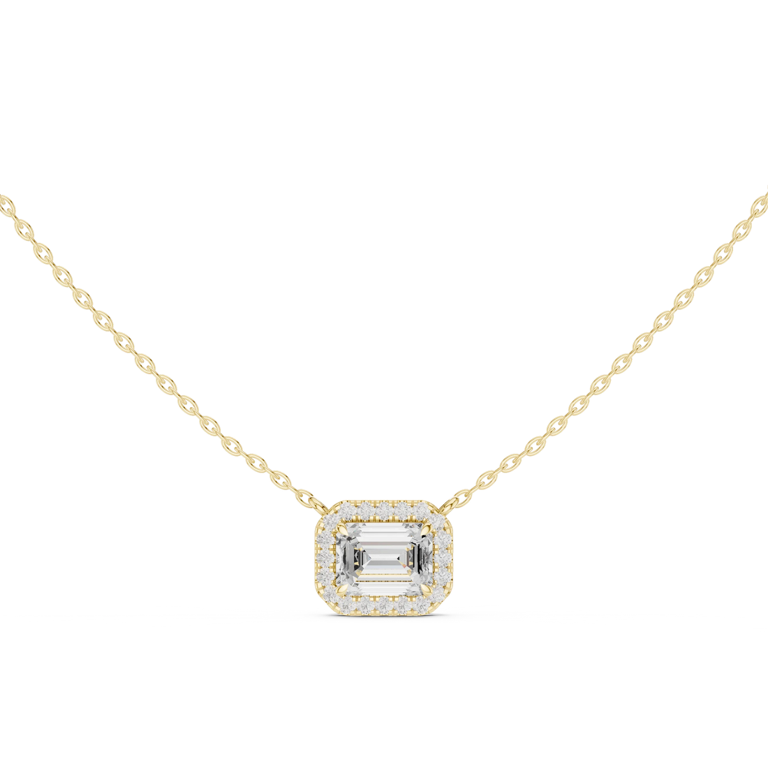 Aurora Halo Emerald Diamond Pendant Necklace