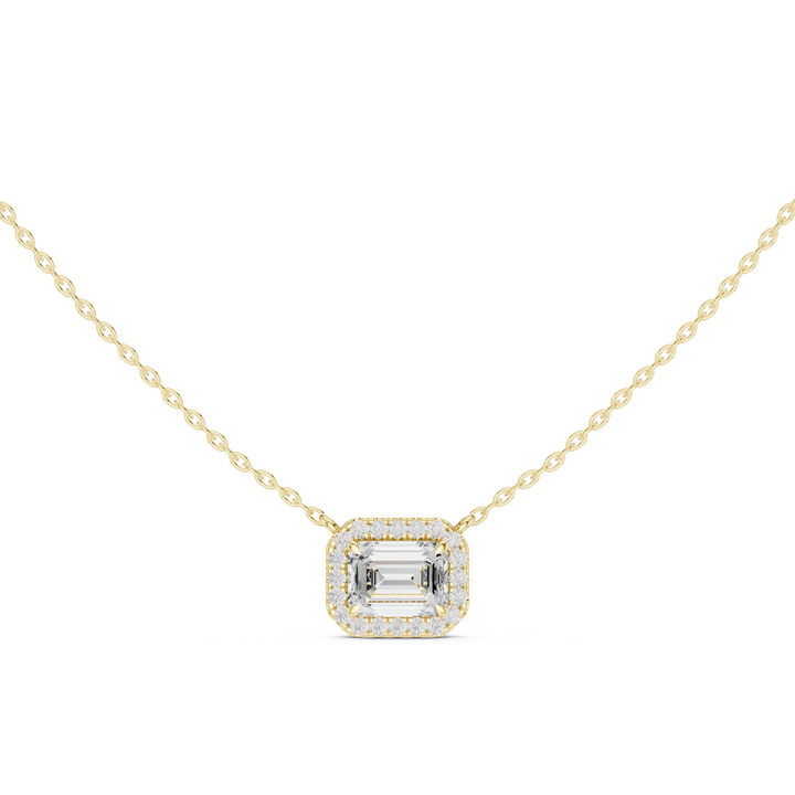 Aurora Halo Emerald Diamond Pendant Necklace