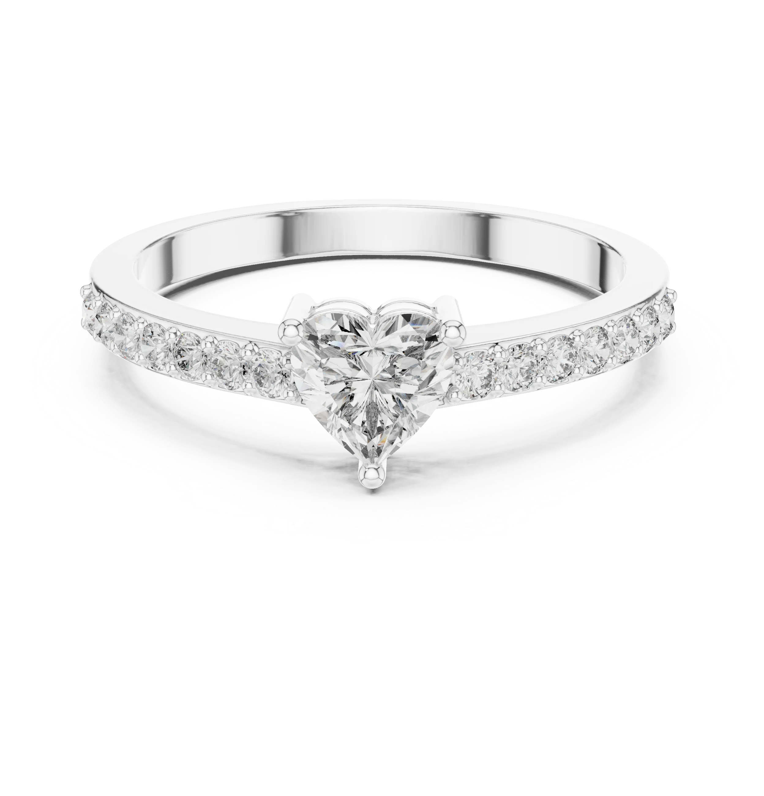 Heart Cut Diamond Engagement Ring with Pave Band