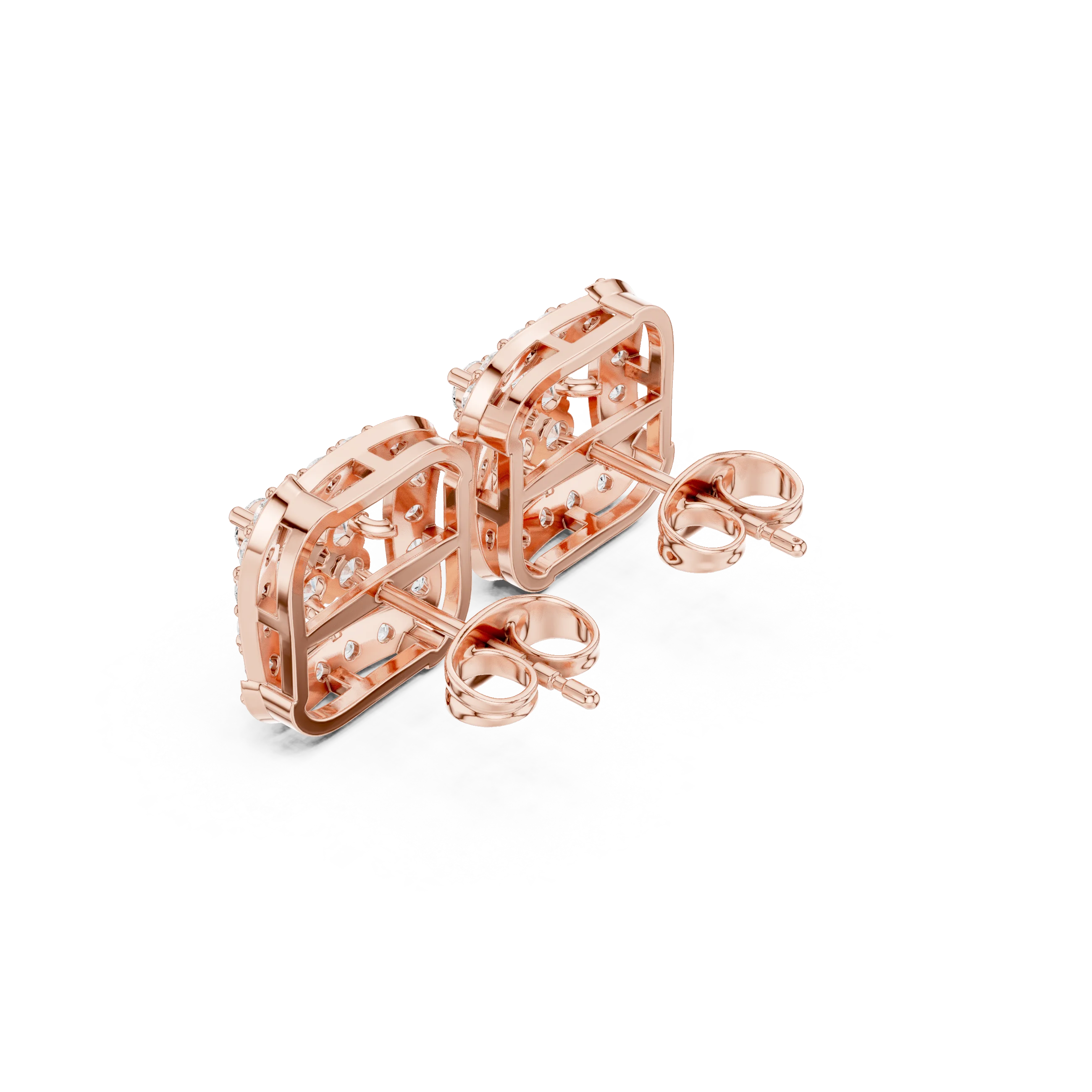 Regal Square Halo Diamond Stud Earrings