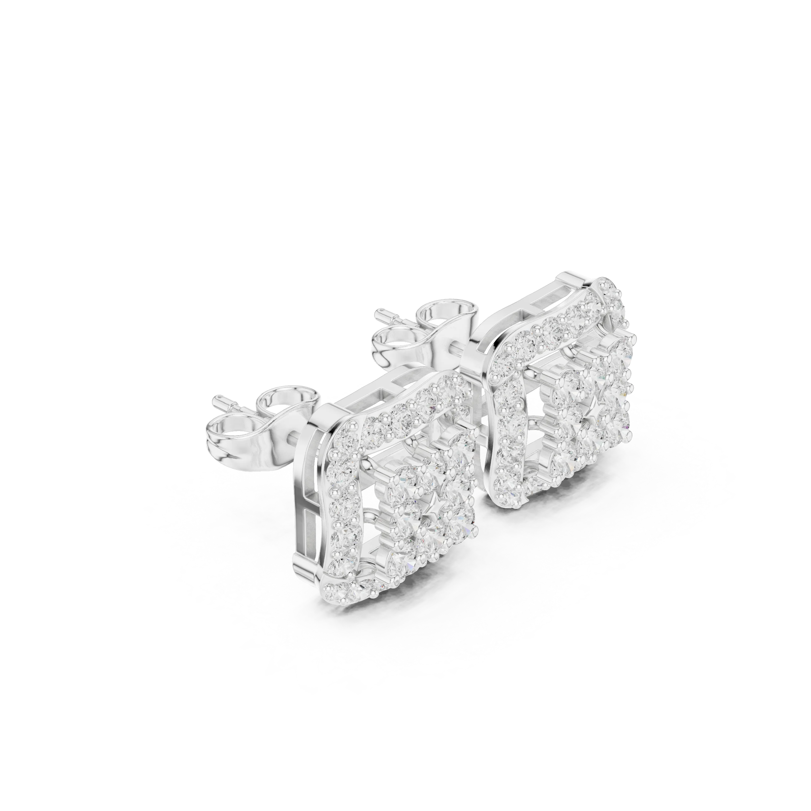 Regal Square Halo Diamond Stud Earrings