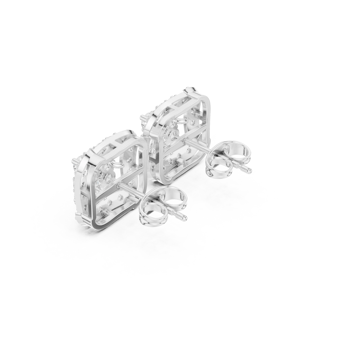 Regal Square Halo Diamond Stud Earrings