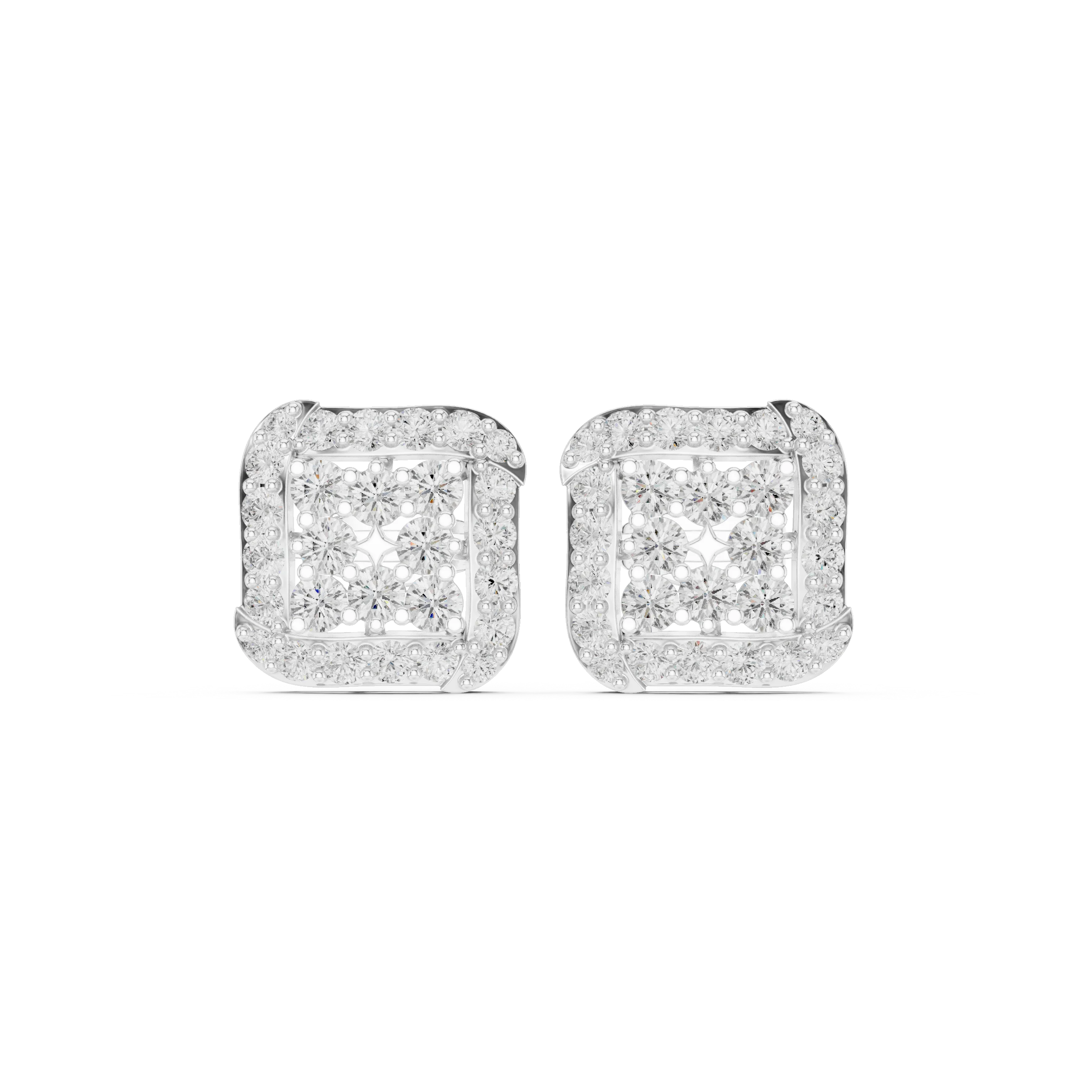 Regal Square Halo Diamond Stud Earrings
