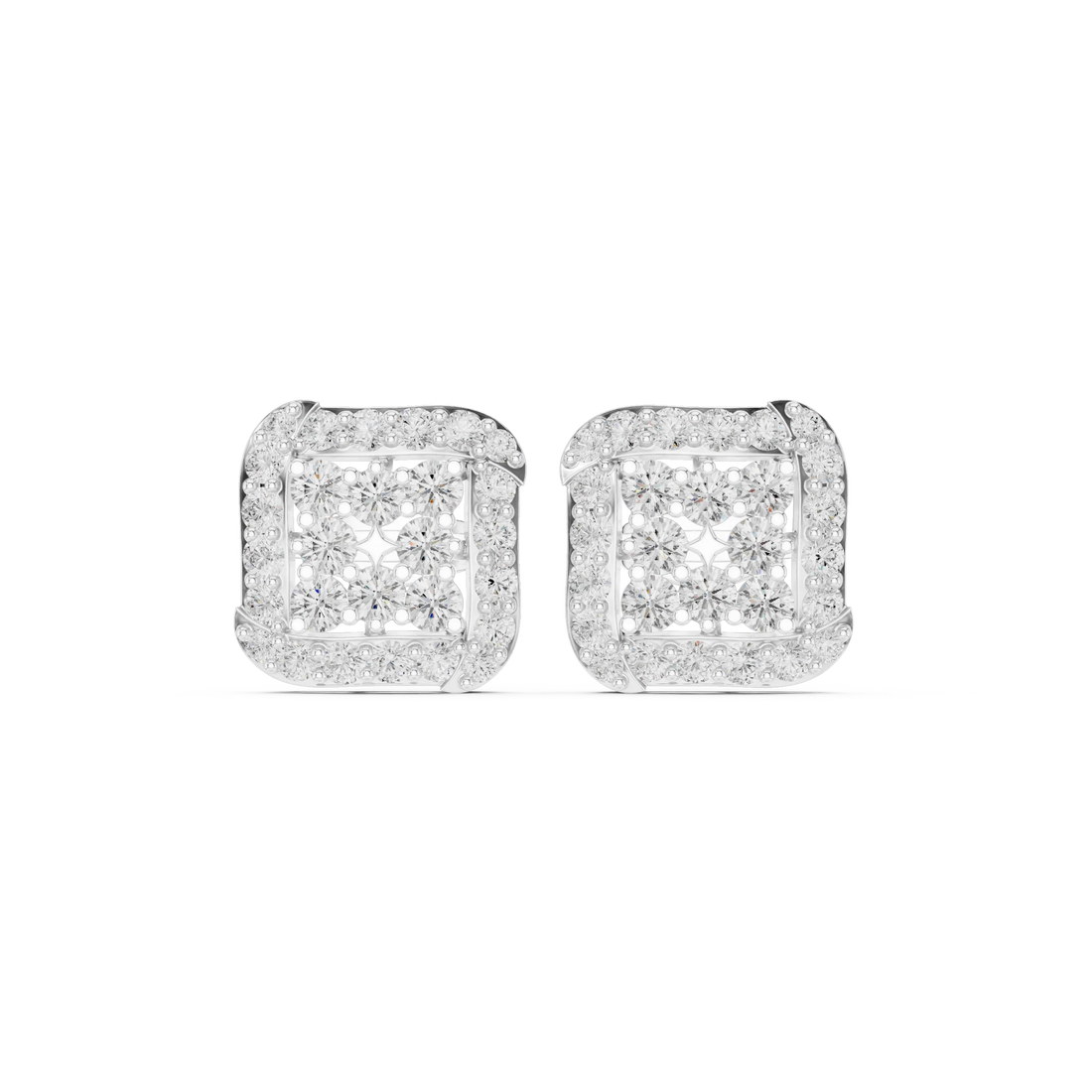 Regal Square Halo Diamond Stud Earrings