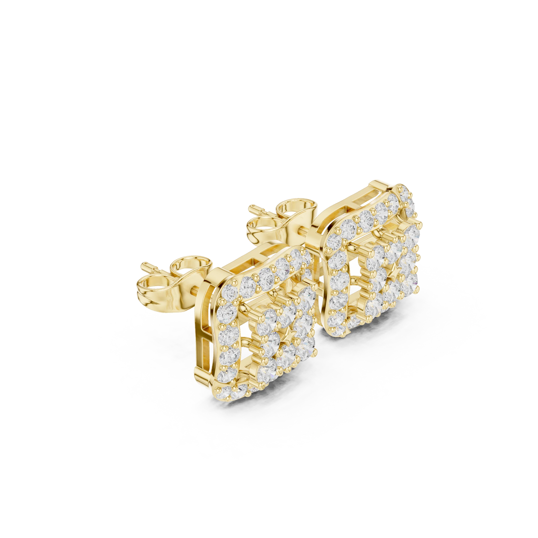 Regal Square Halo Diamond Stud Earrings