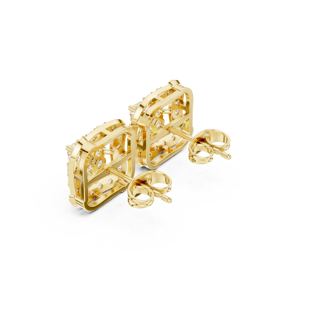 Regal Square Halo Diamond Stud Earrings