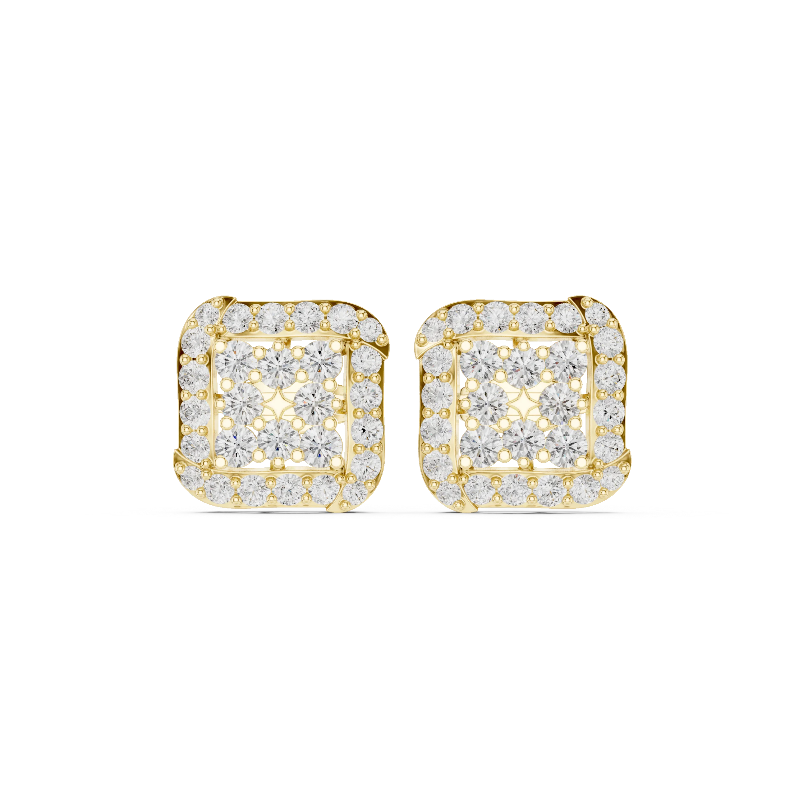 Regal Square Halo Diamond Stud Earrings