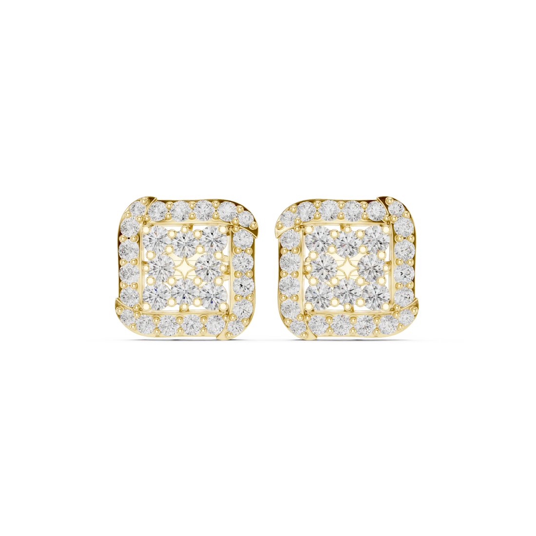 Regal Square Halo Diamond Stud Earrings