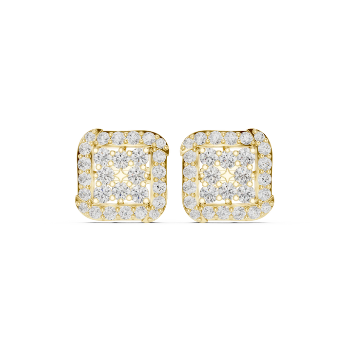Regal Square Halo Diamond Stud Earrings