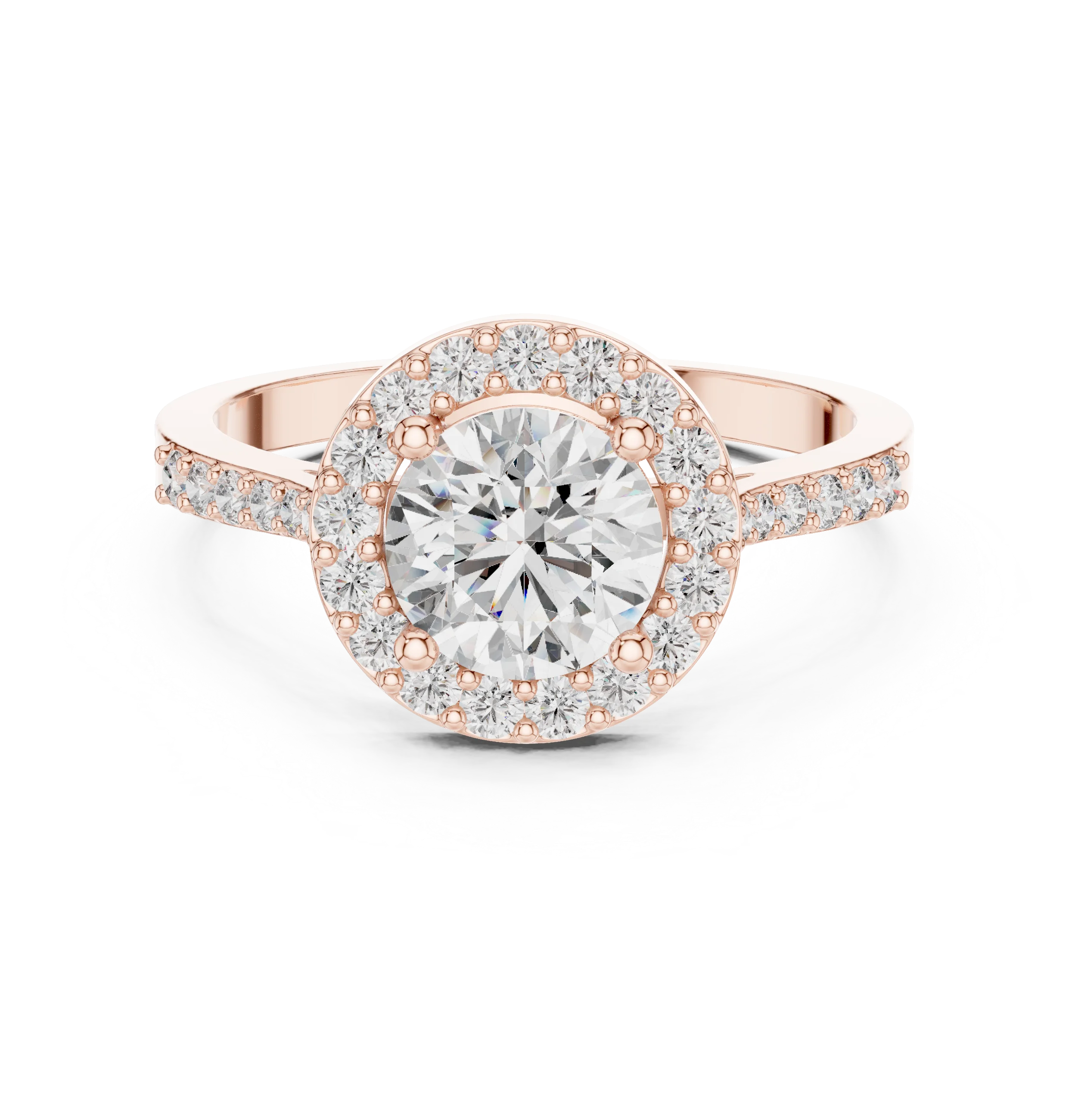 Round Diamond Double Halo Engagement Ring with Pave Band