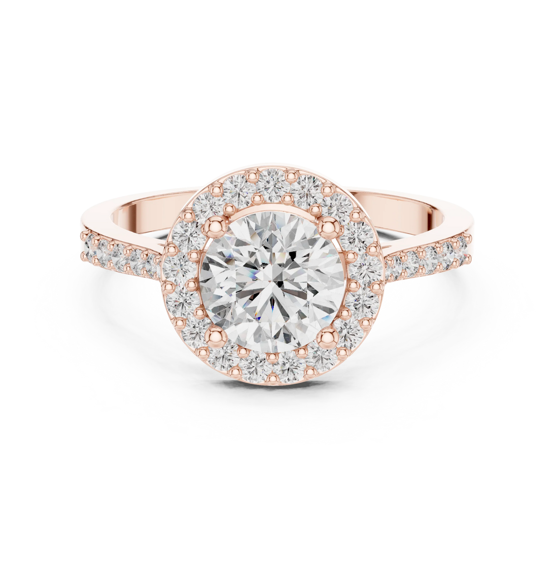 Round Diamond Double Halo Engagement Ring with Pave Band