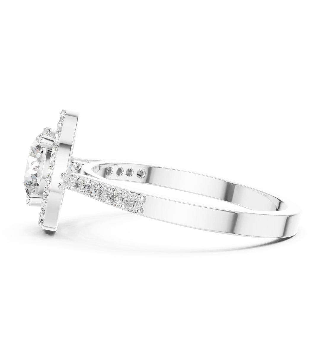 Round Diamond Double Halo Engagement Ring with Pave Band