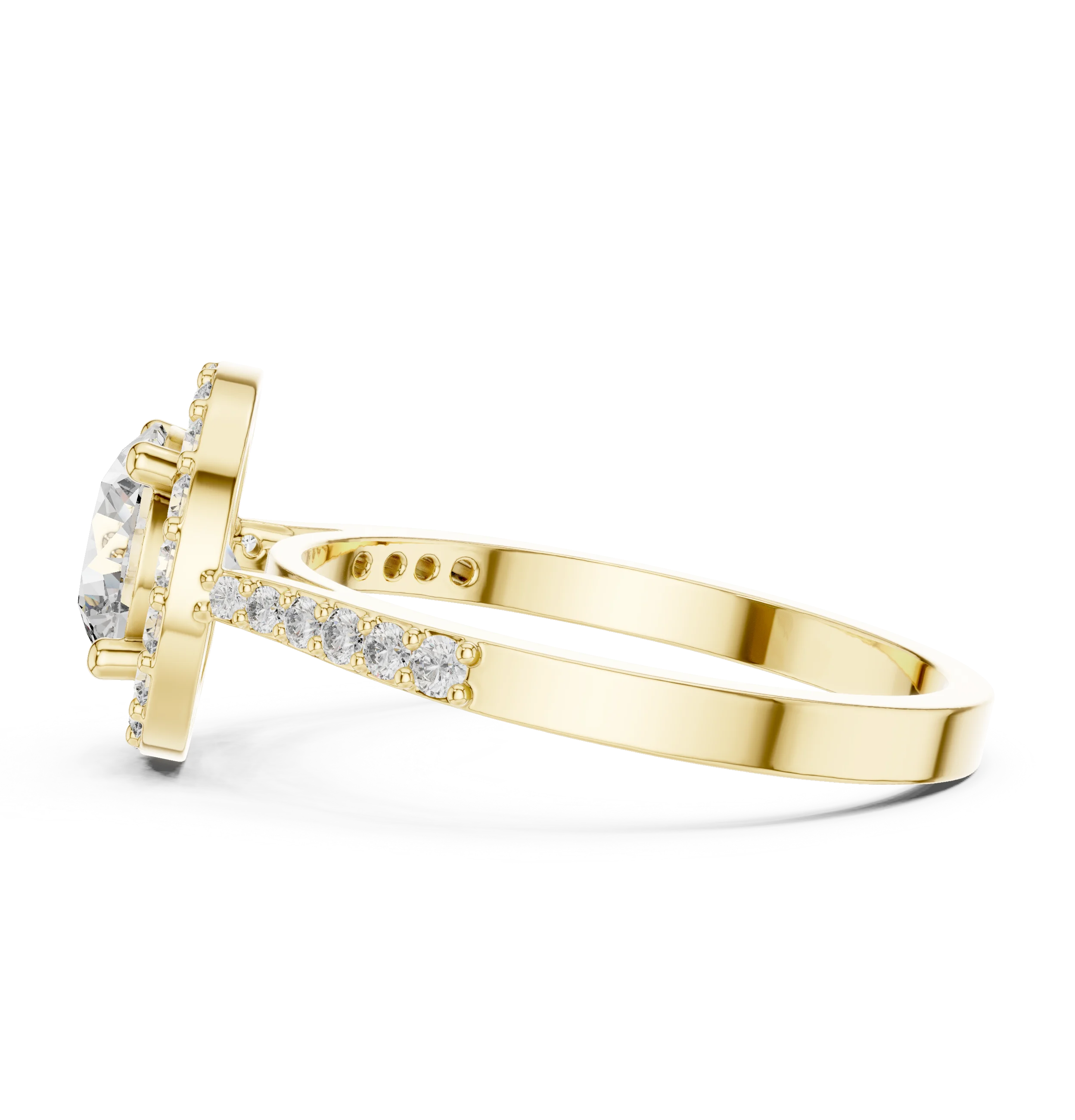 Round Diamond Double Halo Engagement Ring with Pave Band