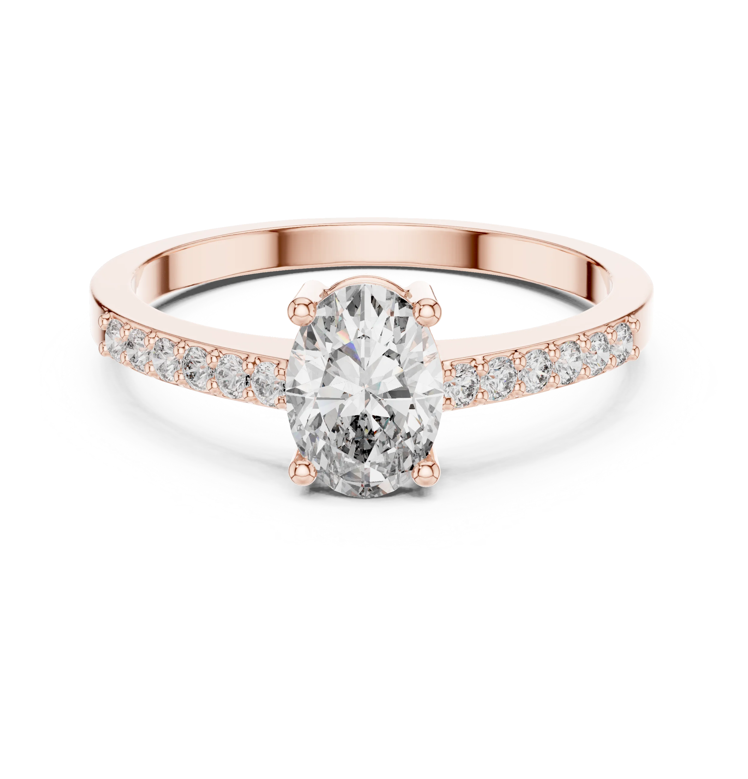 Oval Cut Solitaire Diamond Ring with Pave Band
