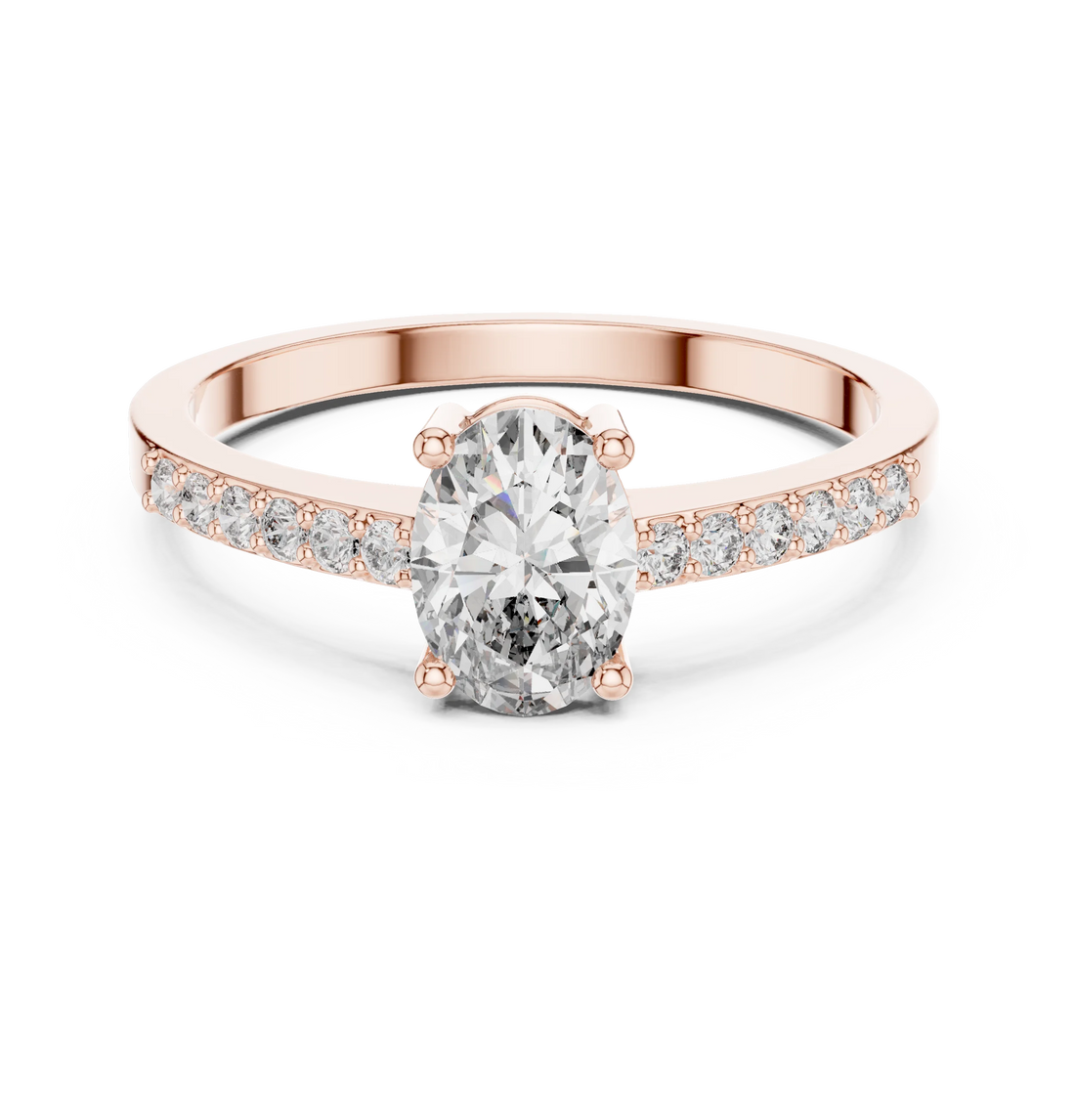 Oval Cut Solitaire Diamond Ring with Pave Band