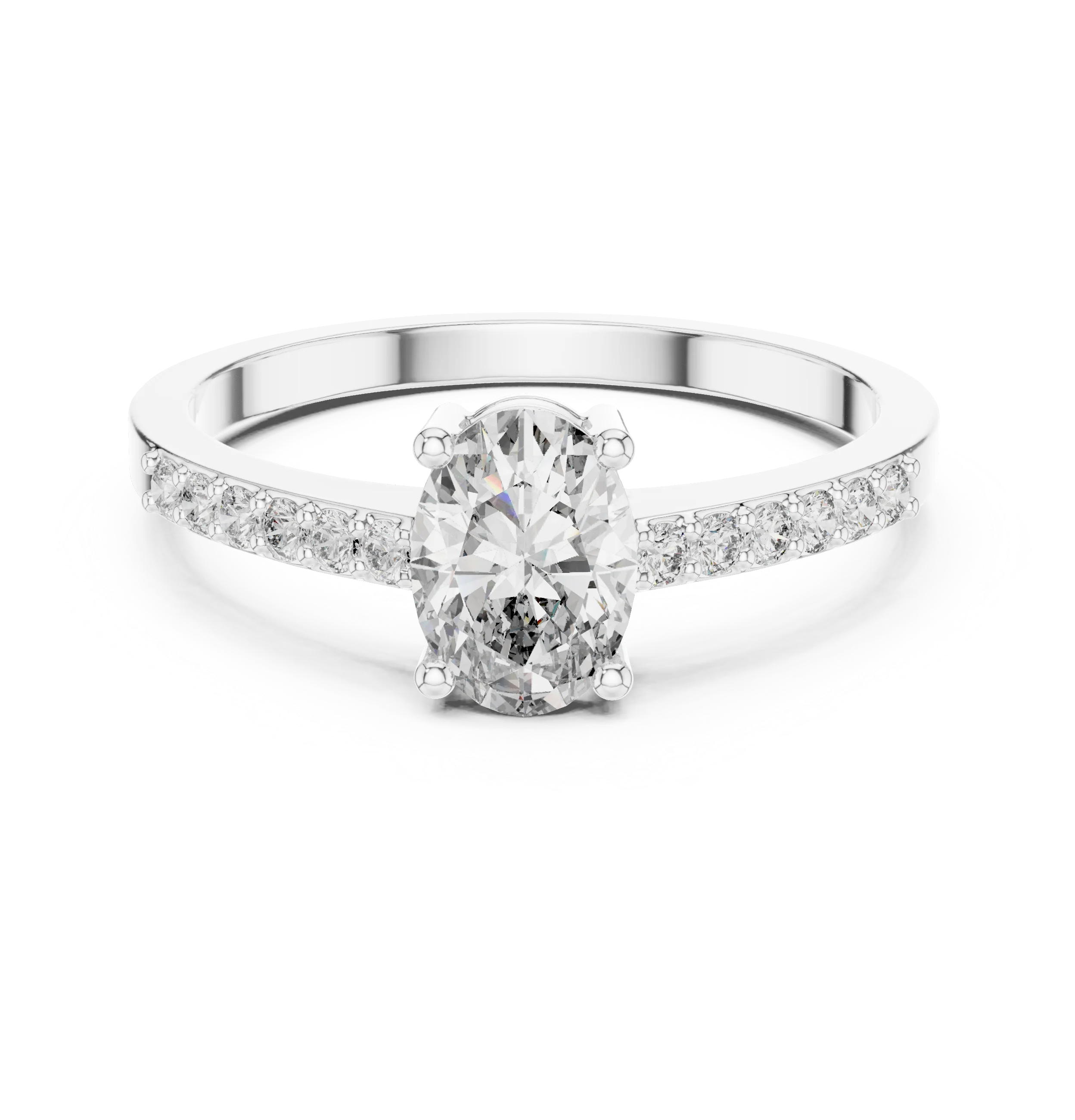 Oval Cut Solitaire Diamond Ring with Pave Band