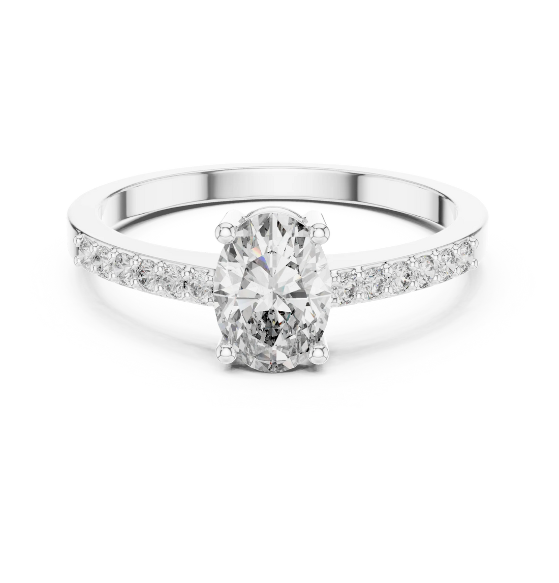 Oval Cut Solitaire Diamond Ring with Pave Band