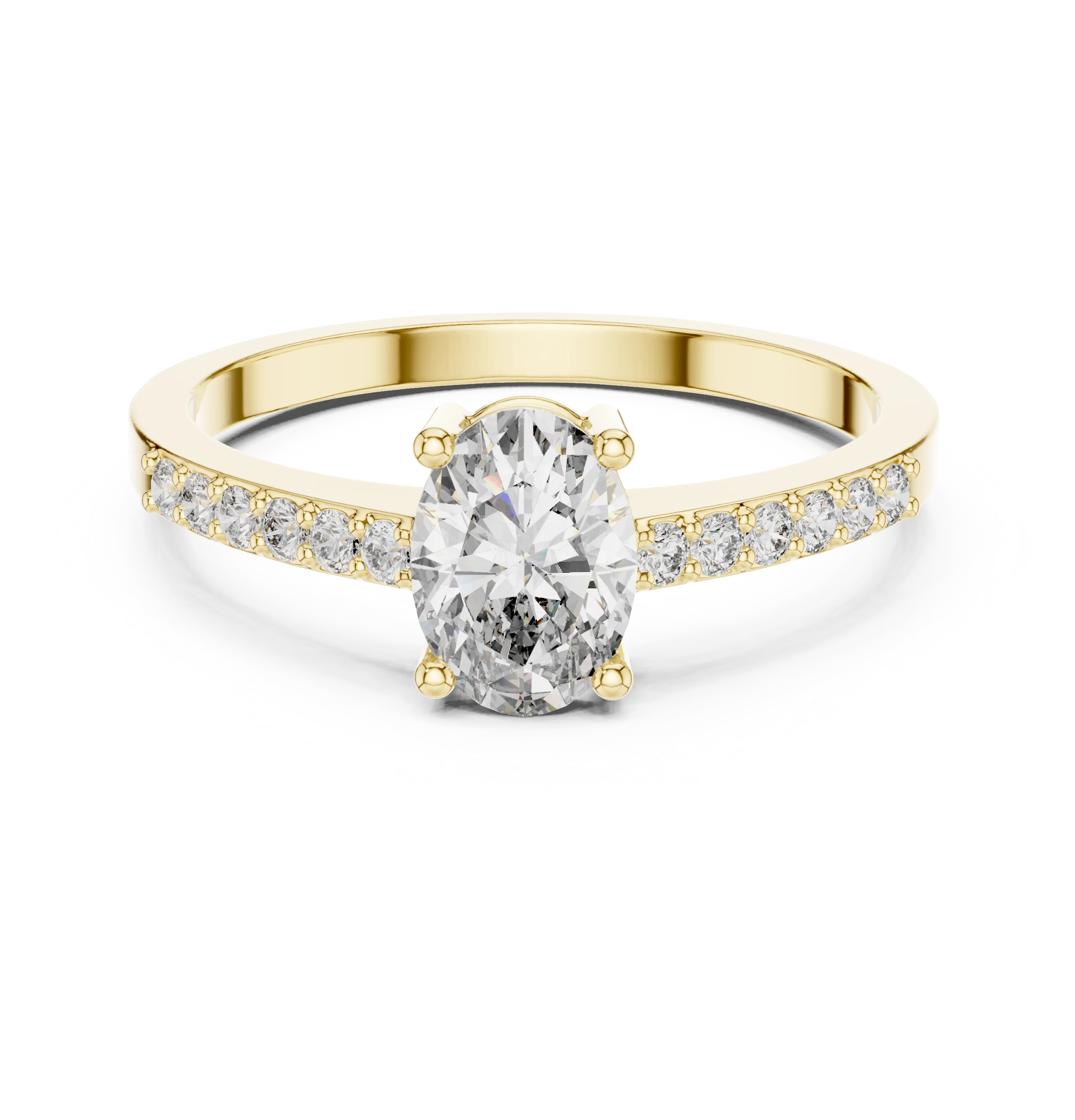 Oval Cut Solitaire Diamond Ring with Pave Band