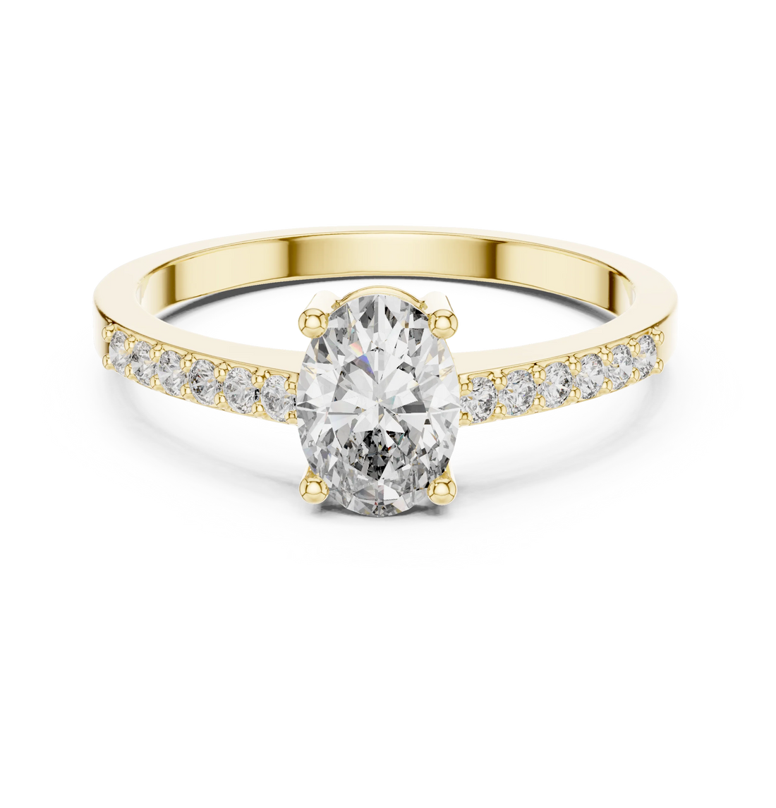 Oval Cut Solitaire Diamond Ring with Pave Band