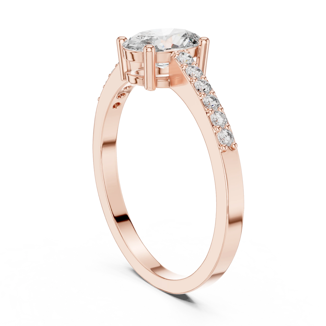 Oval Cut Solitaire Diamond Ring with Pave Band