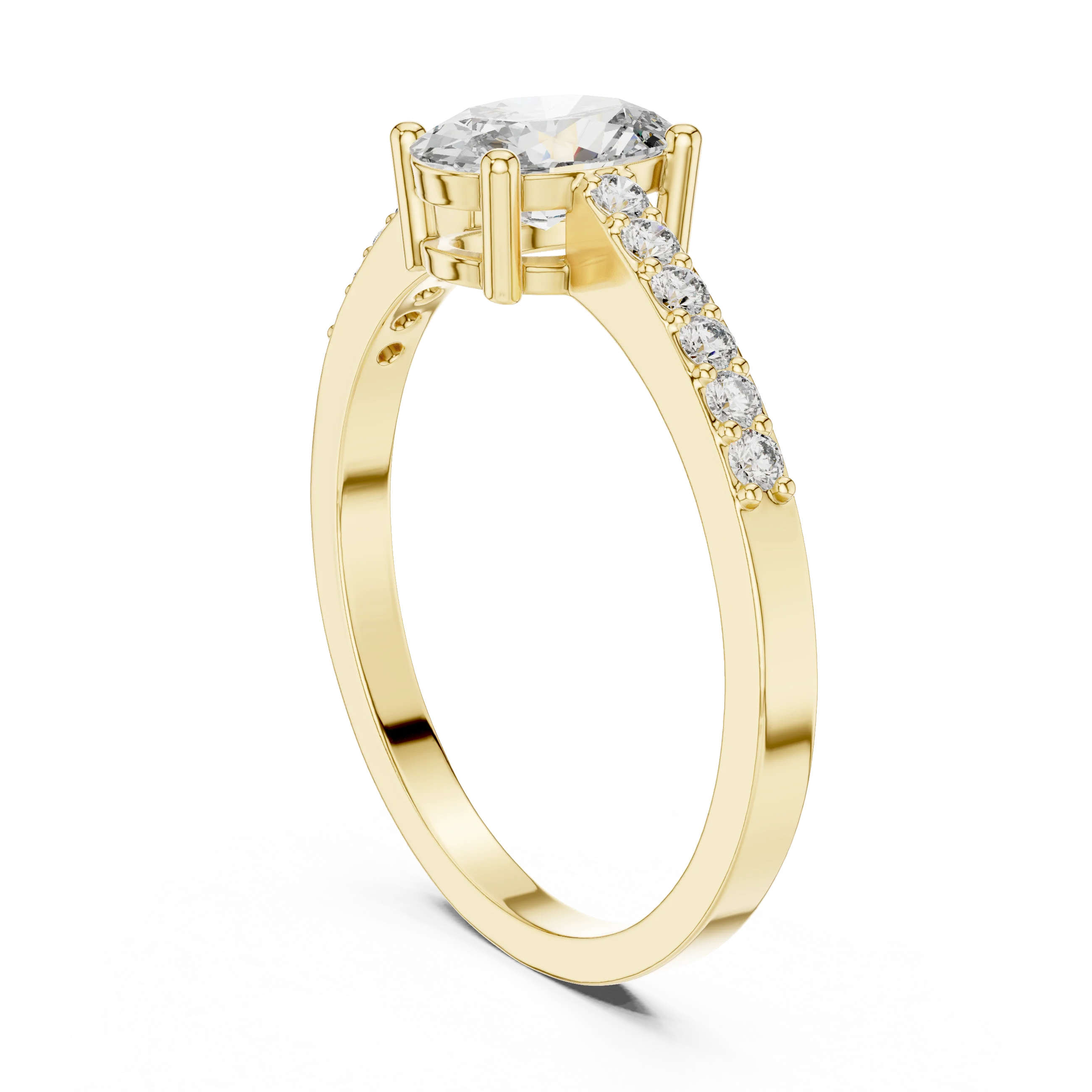 Oval Cut Solitaire Diamond Ring with Pave Band