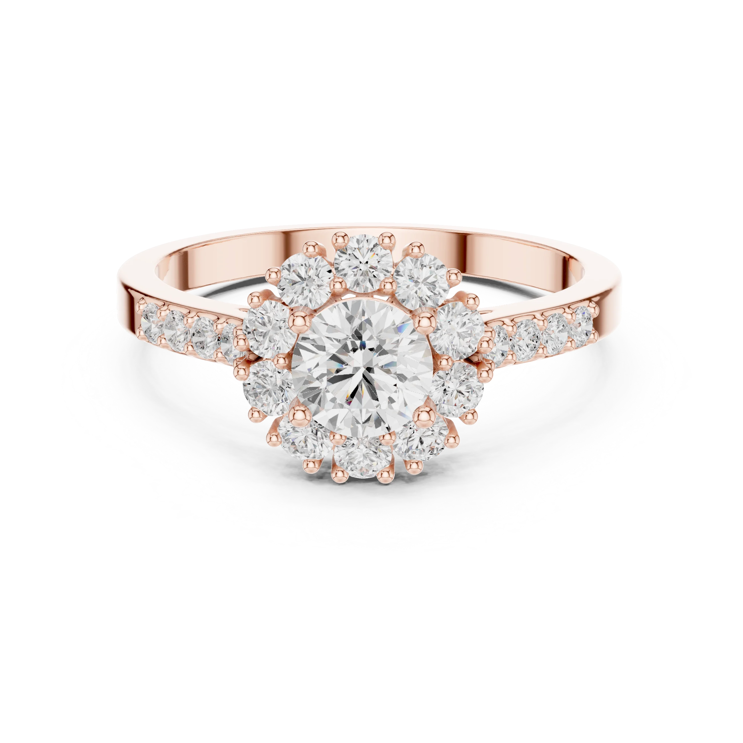 Round Diamond Halo Engagement Ring with Pave Band