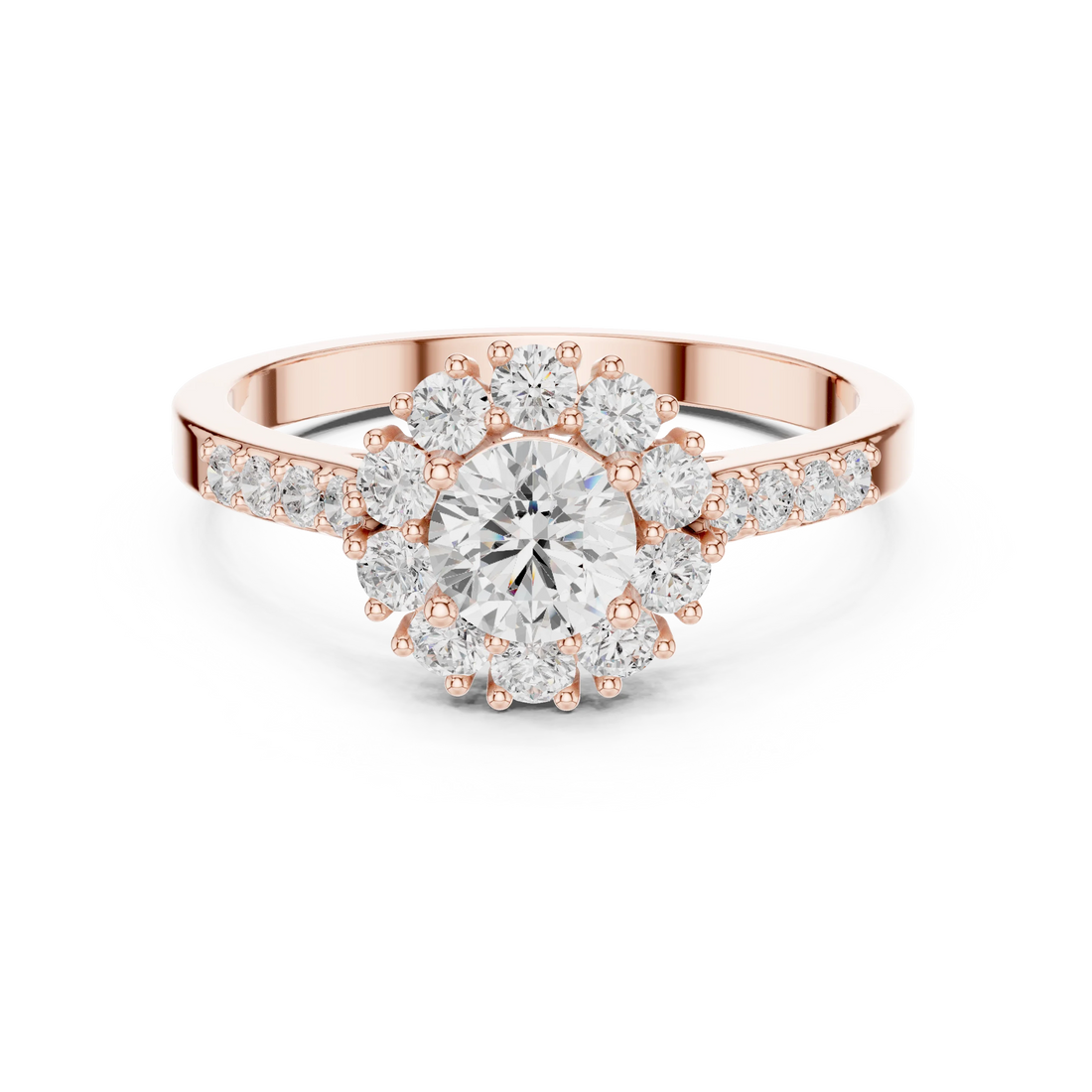 Round Diamond Halo Engagement Ring with Pave Band