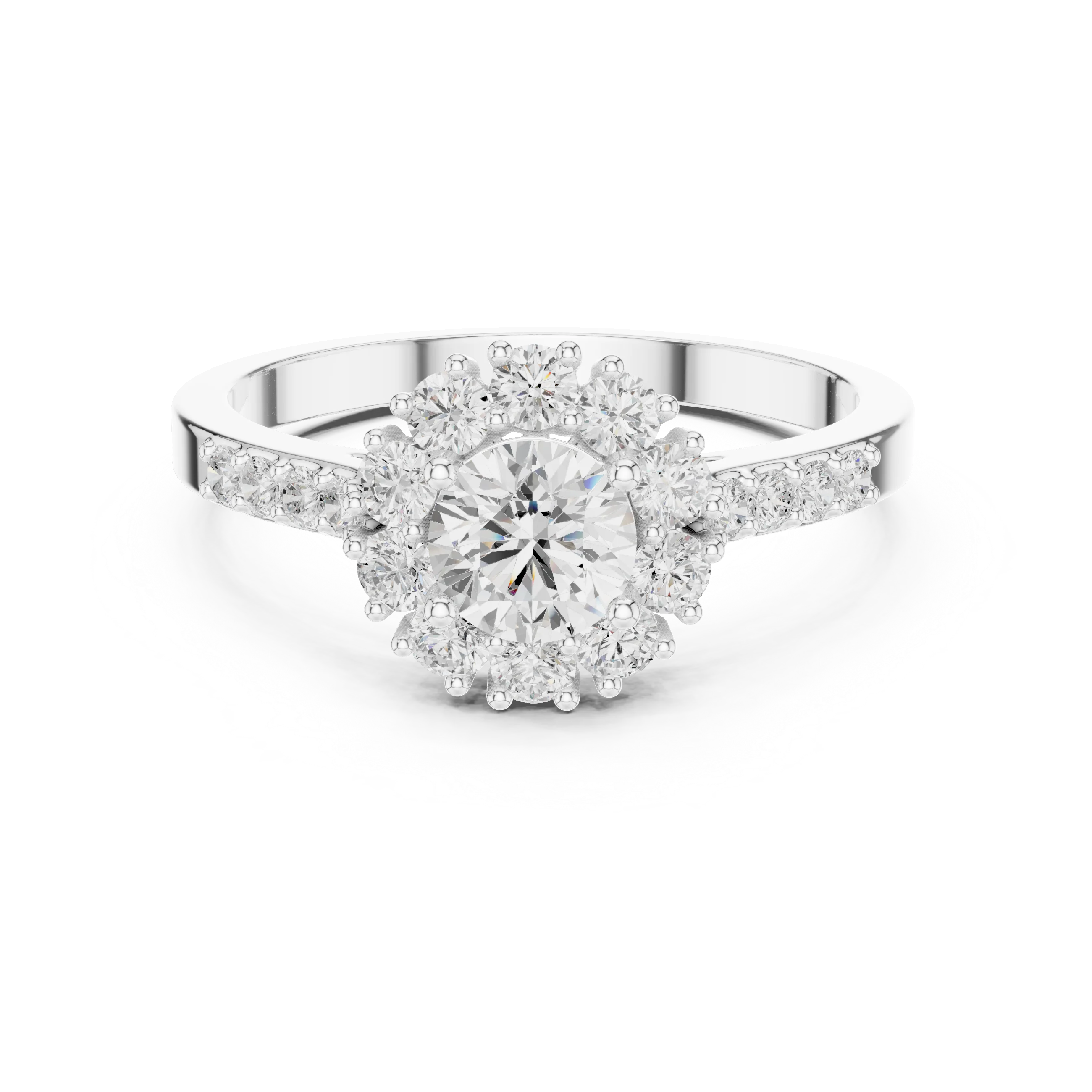 Round Diamond Halo Engagement Ring with Pave Band