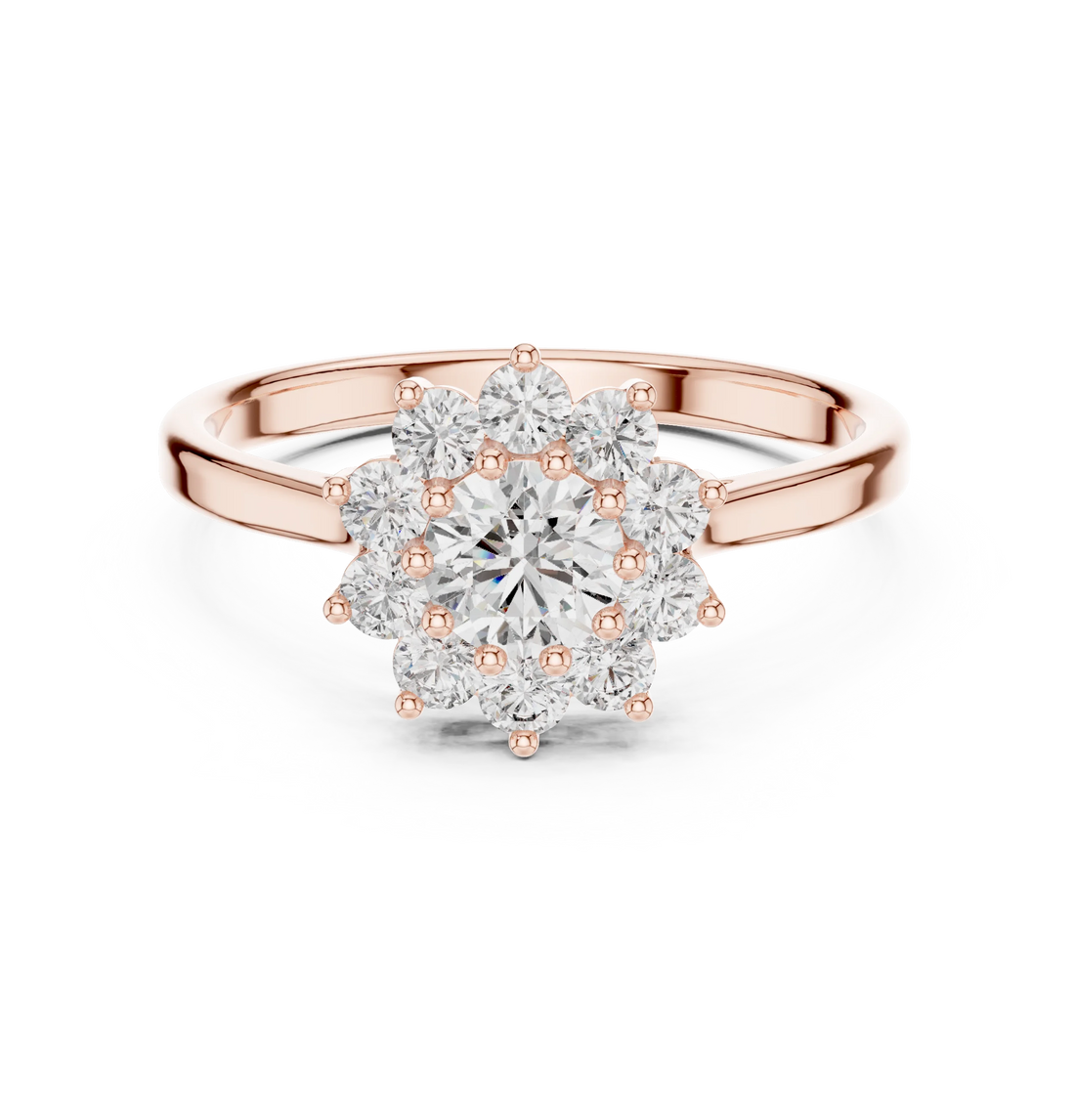 Round Diamond Floral Halo Engagement Ring